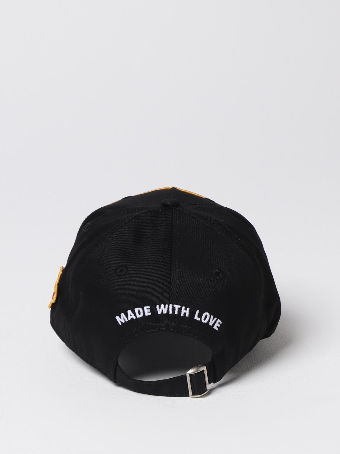 DSQUARED2 HAT: Dsquared2 hat in cotton with logo patch, Black - Img 3