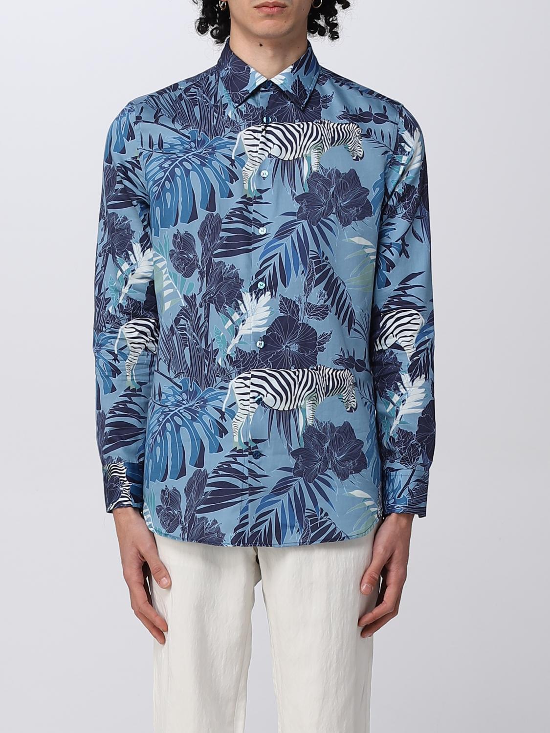 ETRO MAGLIA: Camicia Etro in cotone con zebre a contrasto all over, Blue - Img 1