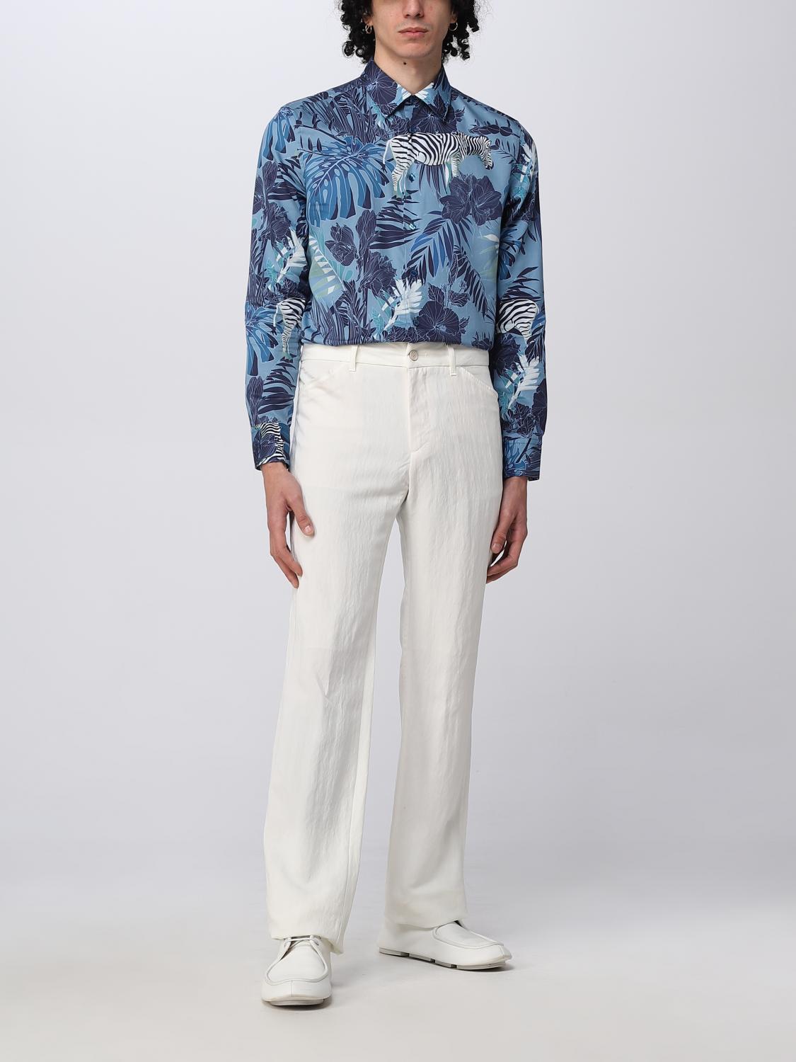 ETRO MAGLIA: Camicia Etro in cotone con zebre a contrasto all over, Blue - Img 2
