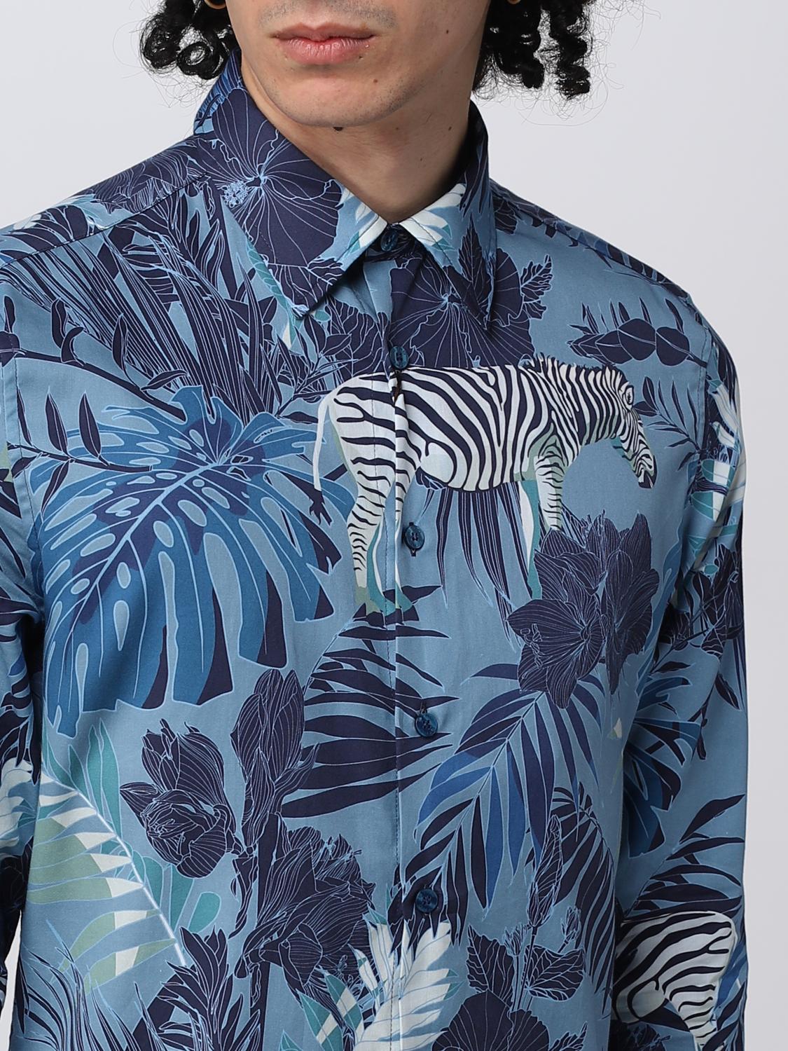 ETRO MAGLIA: Camicia Etro in cotone con zebre a contrasto all over, Blue - Img 4