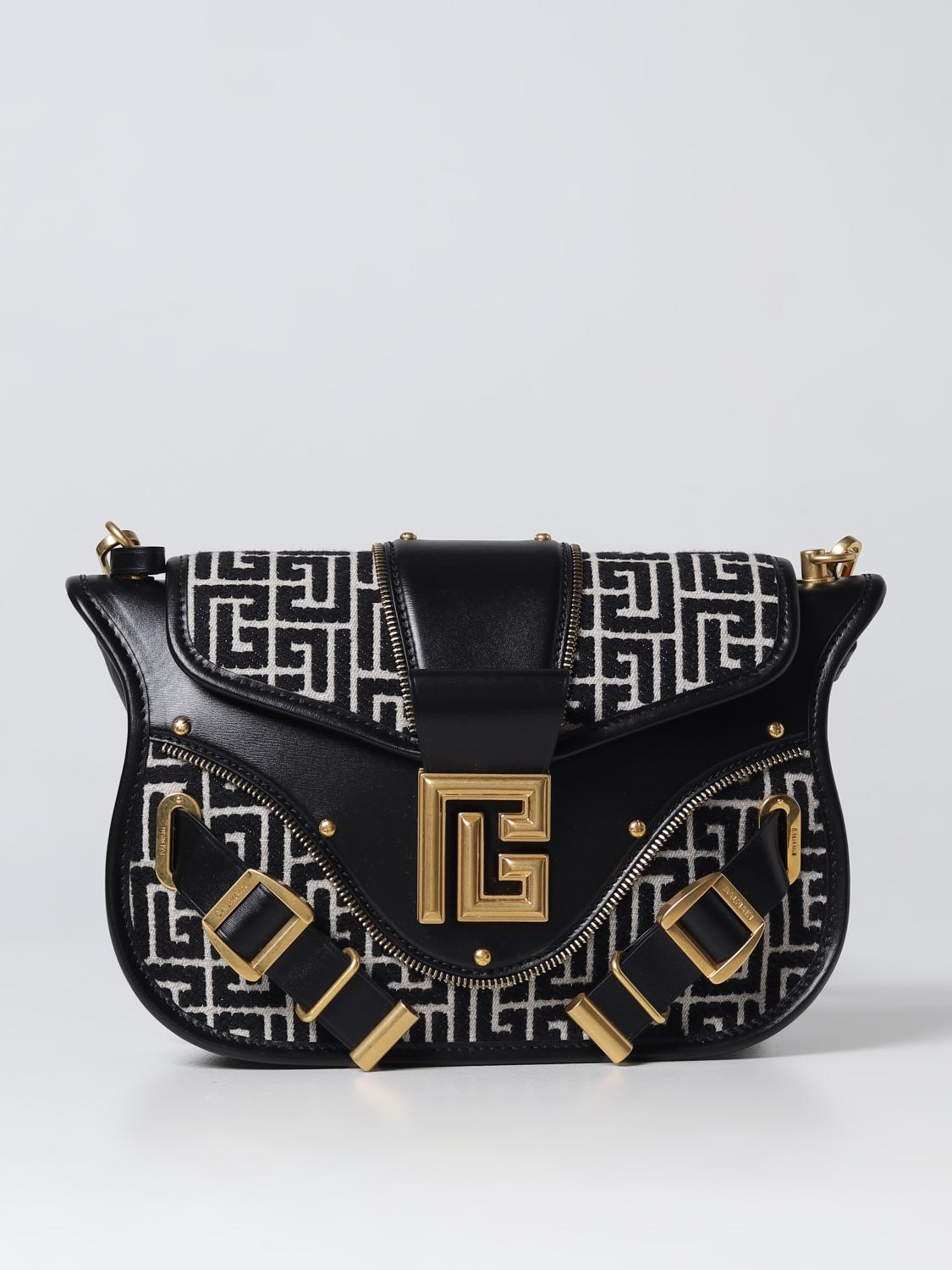 BALMAIN BORSA A SPALLA: Borsa Blaze Balmain in cotone e pelle, Avorio - Img 1