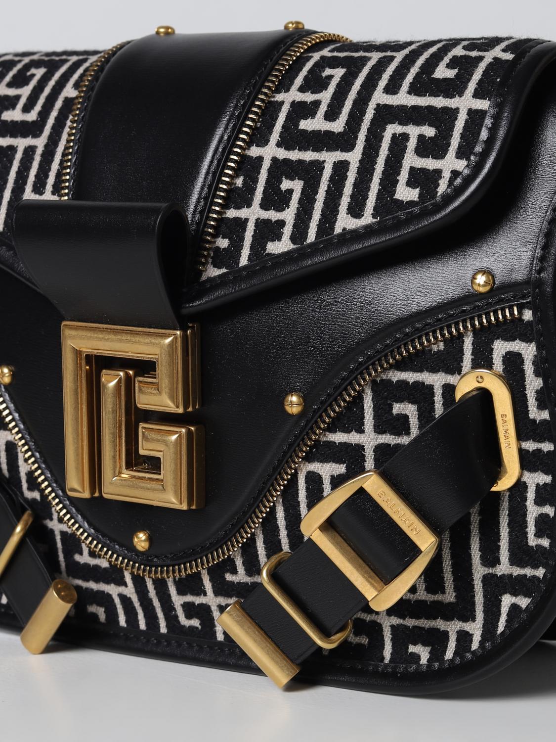 BALMAIN BORSA A SPALLA: Borsa Blaze Balmain in cotone e pelle, Avorio - Img 3