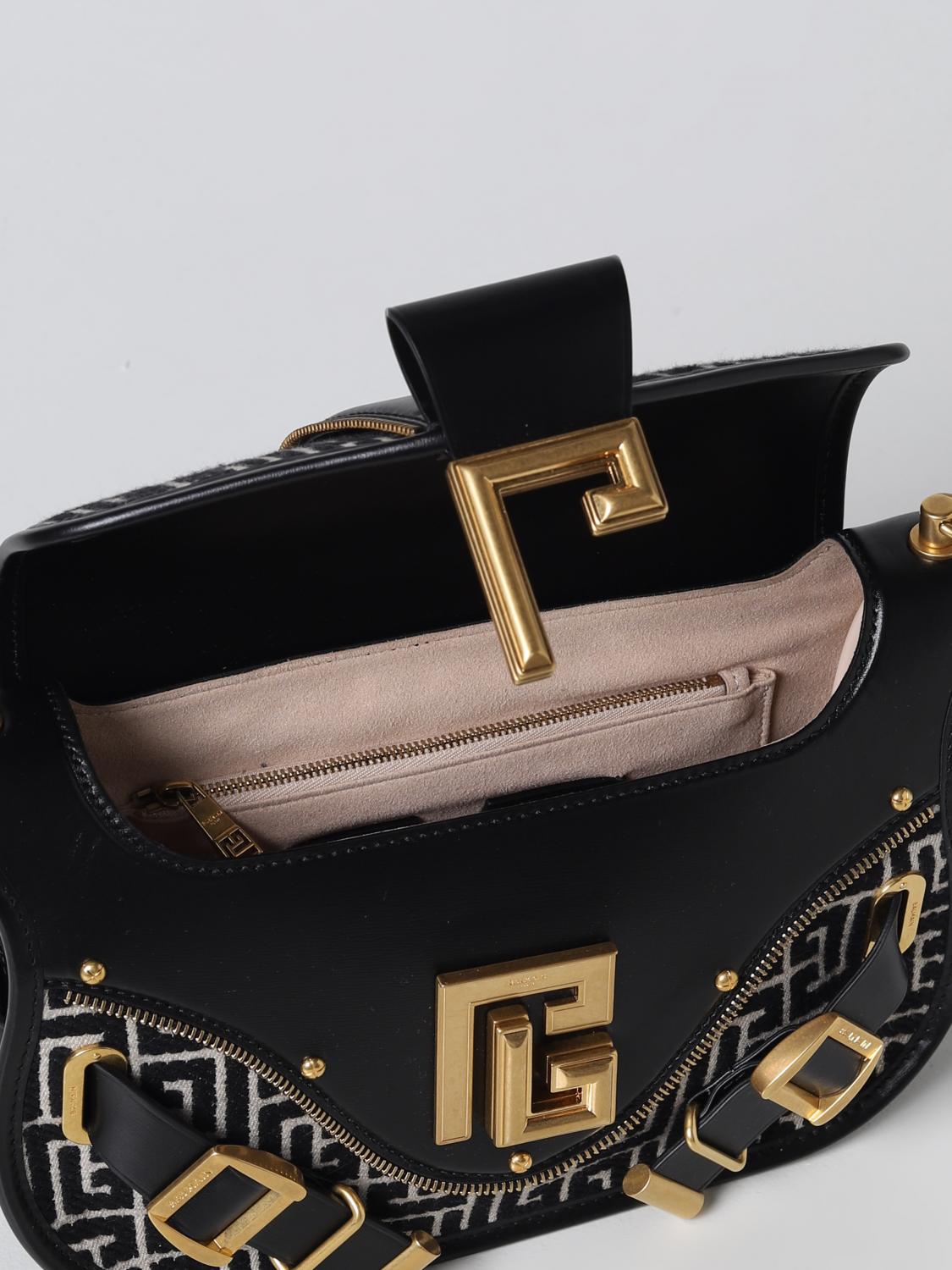 BALMAIN BORSA A SPALLA: Borsa Blaze Balmain in cotone e pelle, Avorio - Img 4