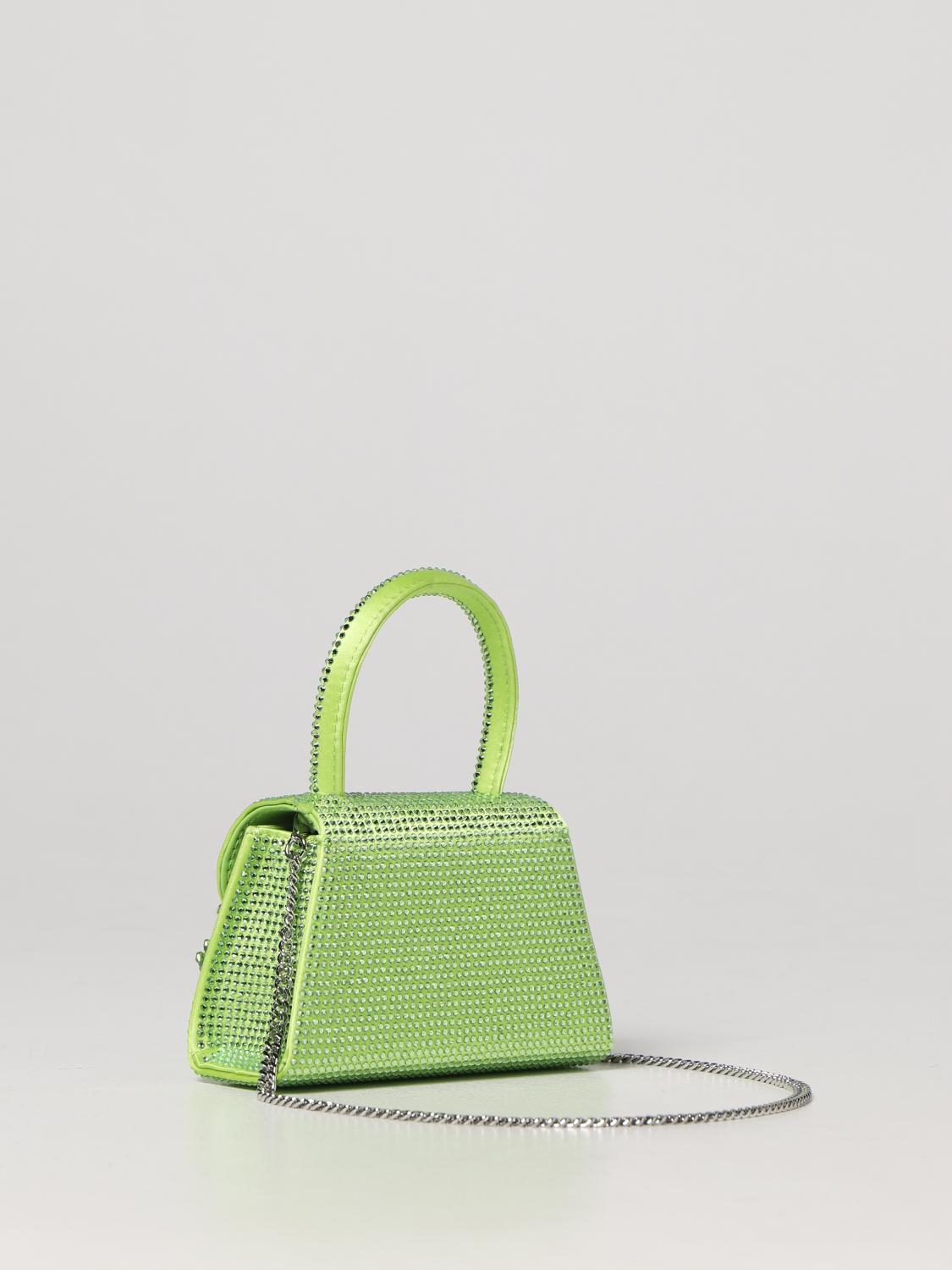 SELF-PORTRAIT BORSA MINI: Borsa The Bow Mini Self-Portrait in seta e strass, Verde - Img 2