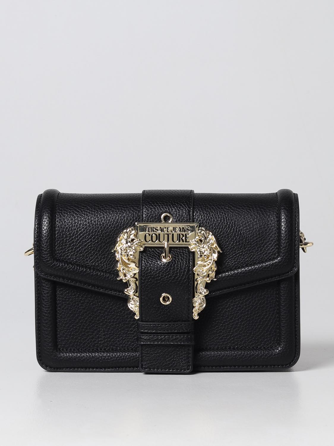 VERSACE JEANS COUTURE BORSA A SPALLA: Borsa Versace Jeans Couture in pelle sintetica martellata, Nero - Img 1