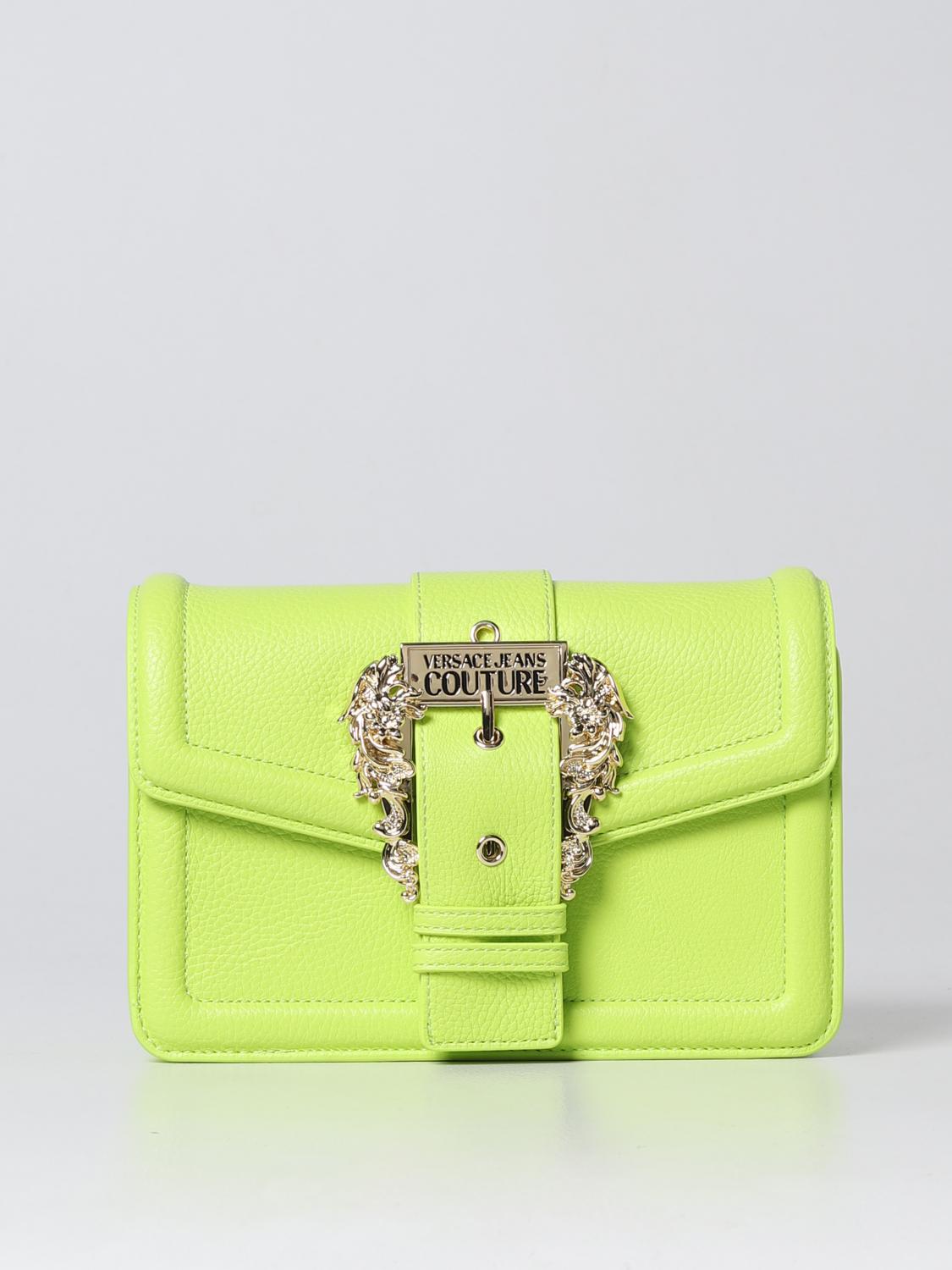 VERSACE JEANS COUTURE BORSA A SPALLA: Borsa Versace Jeans Couture in pelle sintetica martellata, Giallo - Img 1