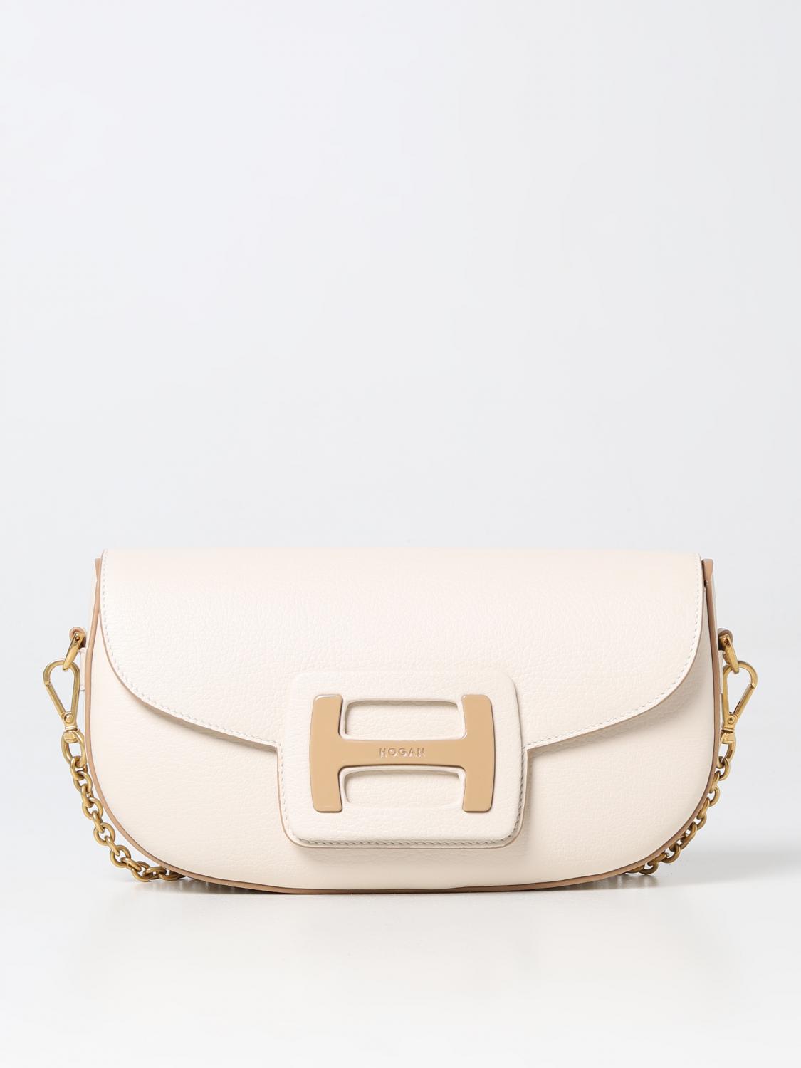 HOGAN BORSA A SPALLA: Borsa Hogan in pelle martellata, Beige - Img 1