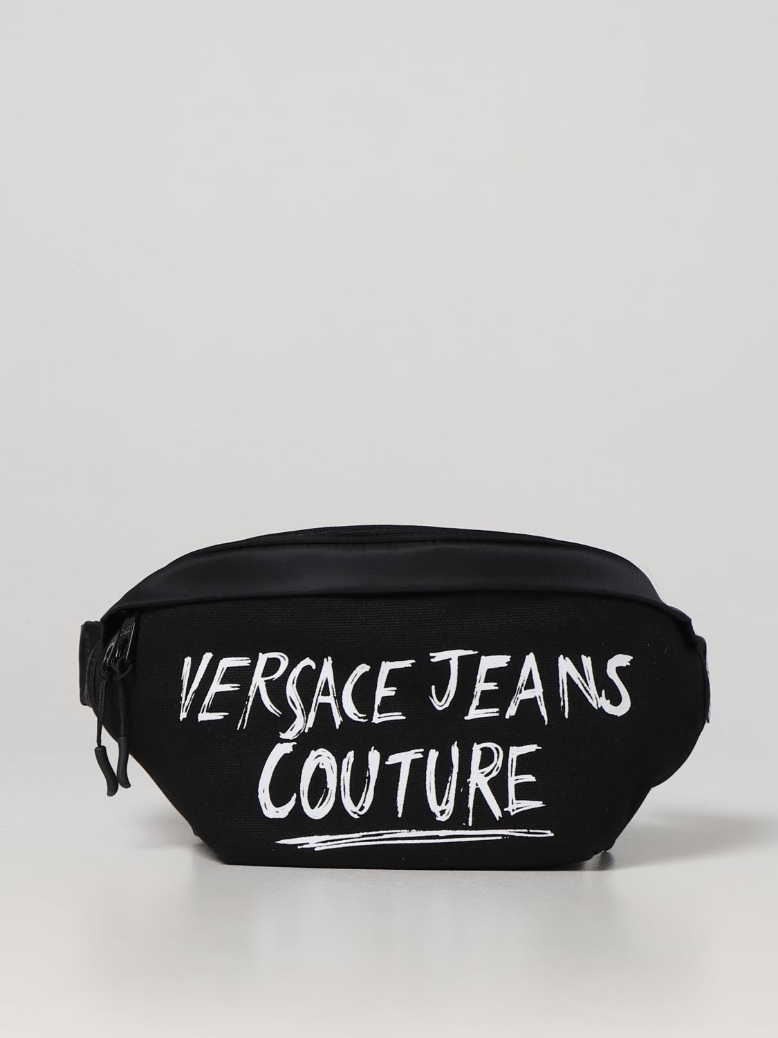 VERSACE JEANS COUTURE MARSUPIO: Marsupio Versace Jeans Couture in canvas con logo stampato, Nero - Img 1