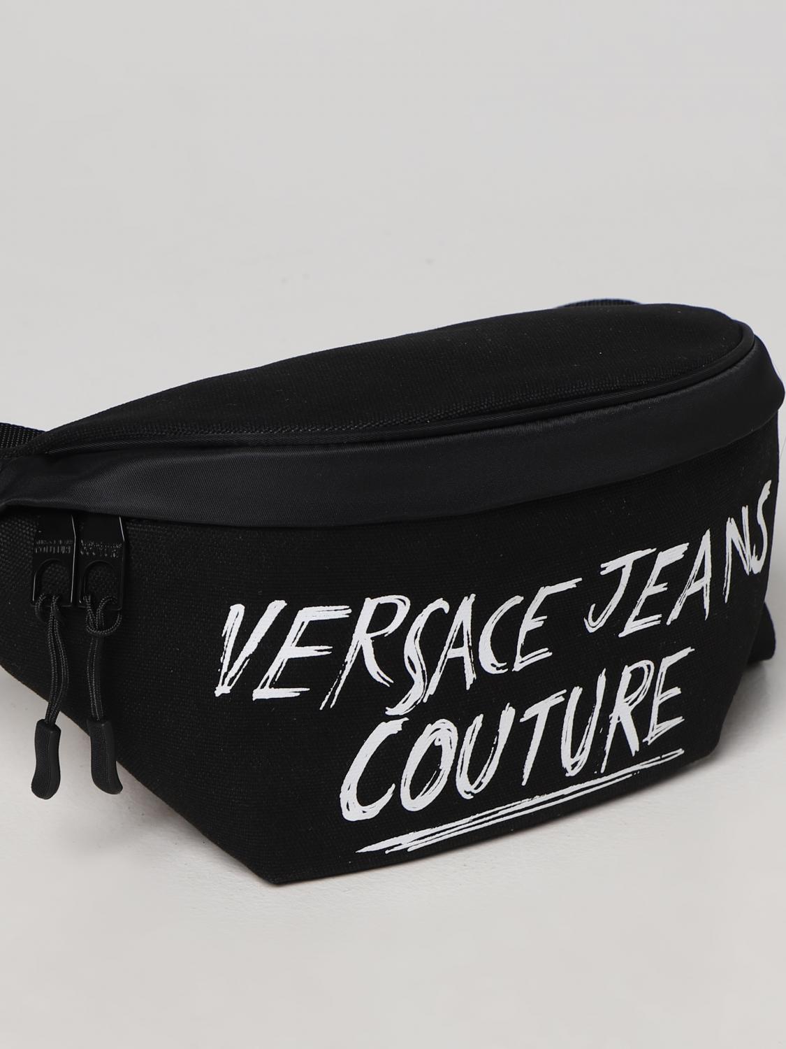 VERSACE JEANS COUTURE MARSUPIO: Marsupio Versace Jeans Couture in canvas con logo stampato, Nero - Img 3