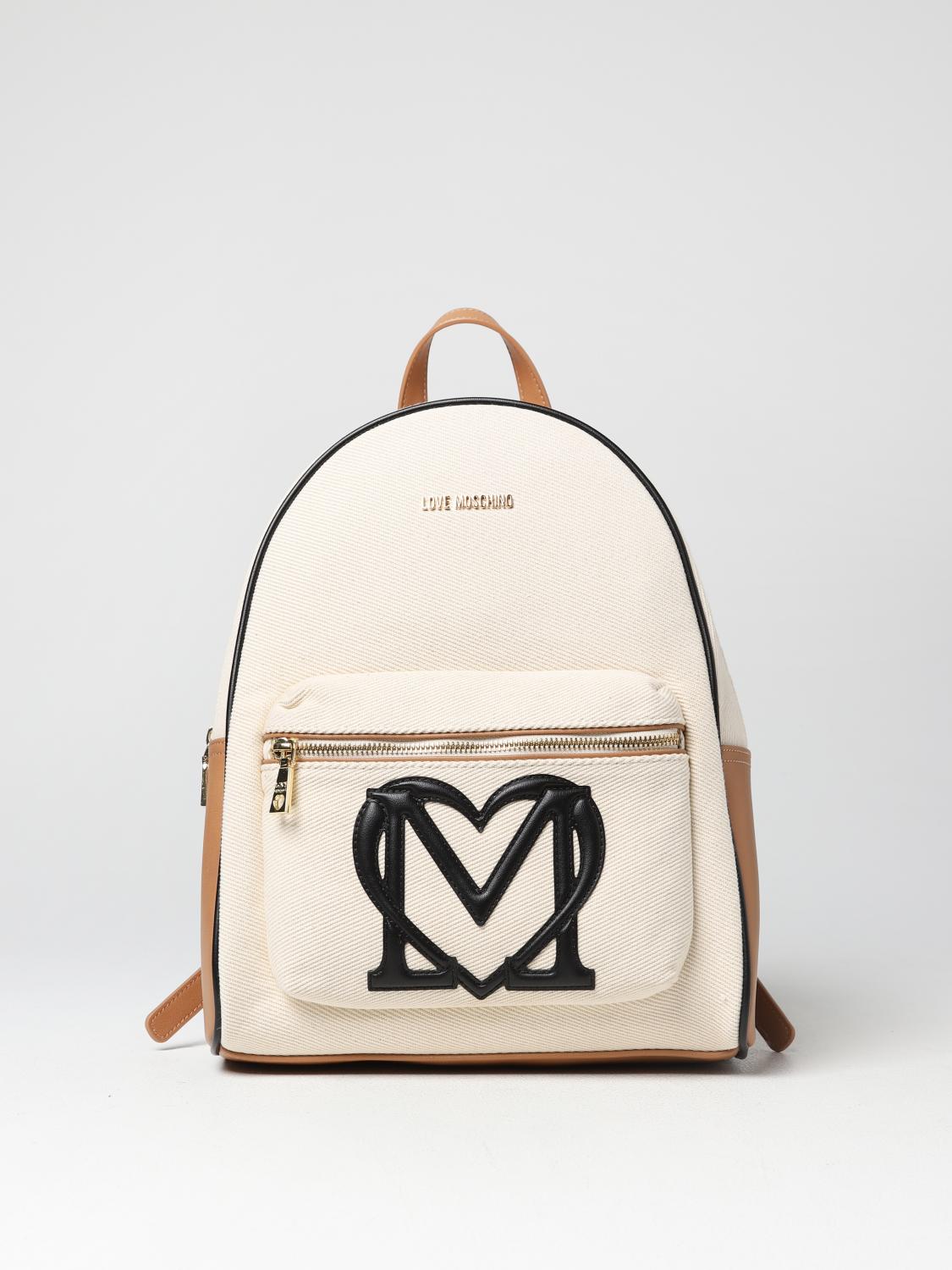 LOVE MOSCHINO: backpack in canvas and synthetic leather Natural