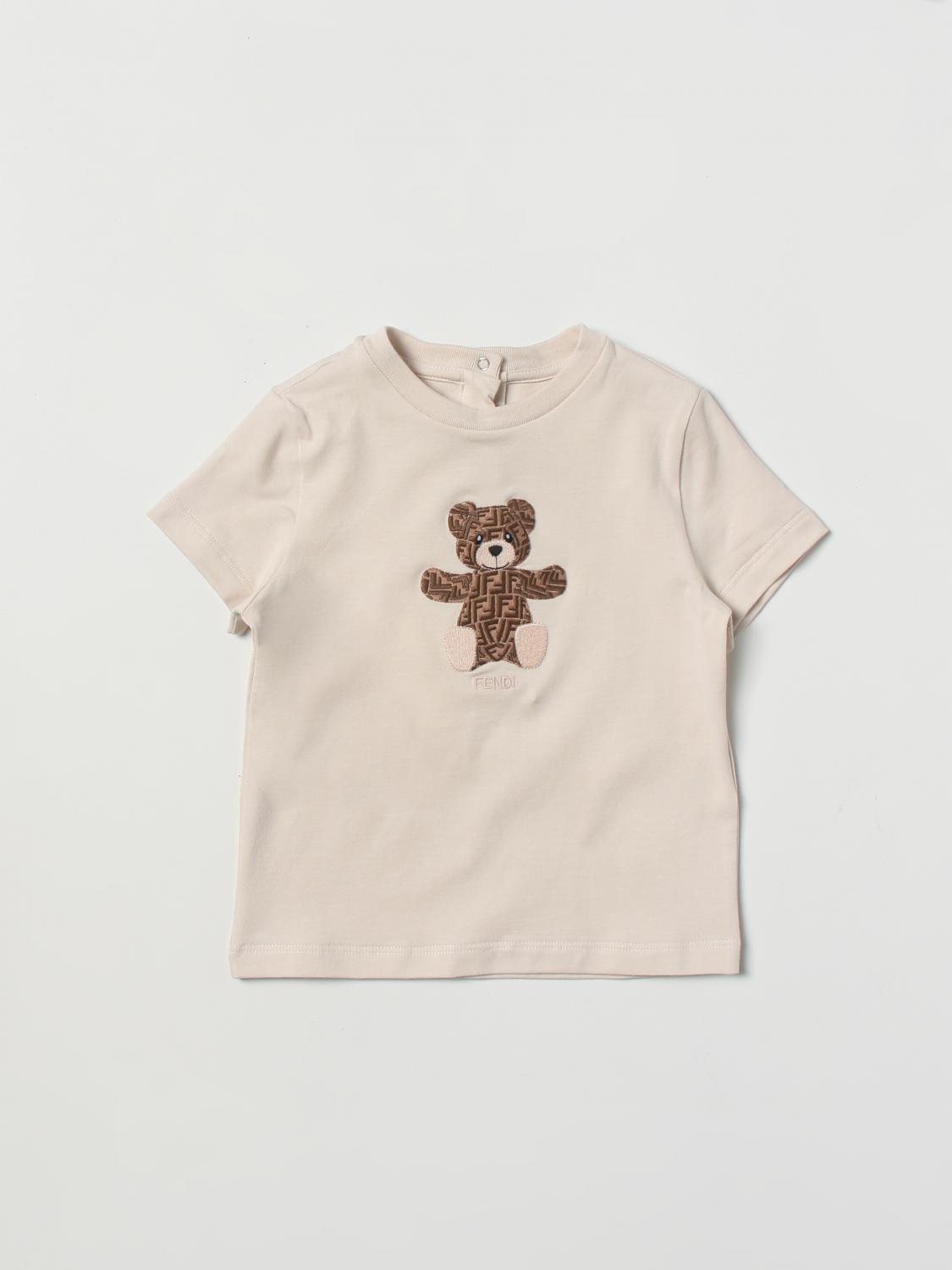 Fendi Kids T-shirt with FF teddy bear - Beige | BUI055ST8 | GIGLIO.COM