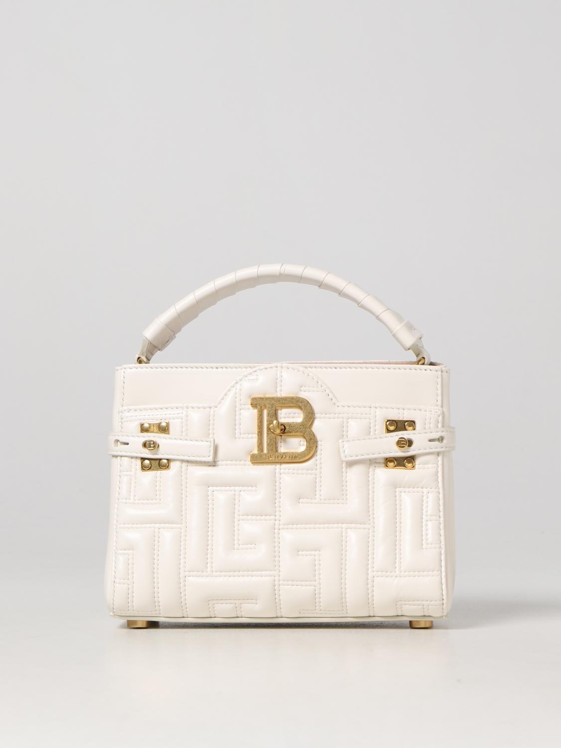 BALMAIN BORSA MINI: Borsa B-Buzz Balmain in pelle, Bianco - Img 1