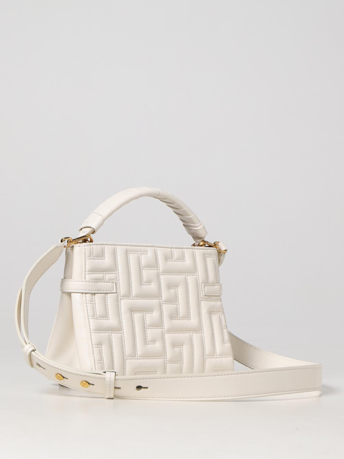 BALMAIN BORSA MINI: Borsa B-Buzz Balmain in pelle, Bianco - Img 2