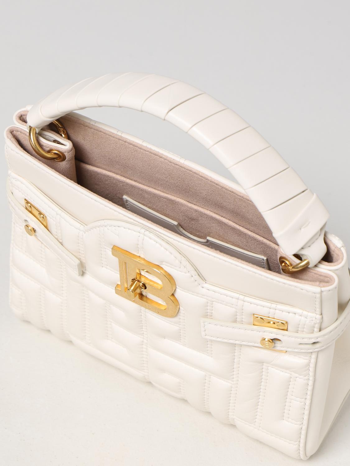 BALMAIN BORSA MINI: Borsa B-Buzz Balmain in pelle, Bianco - Img 4