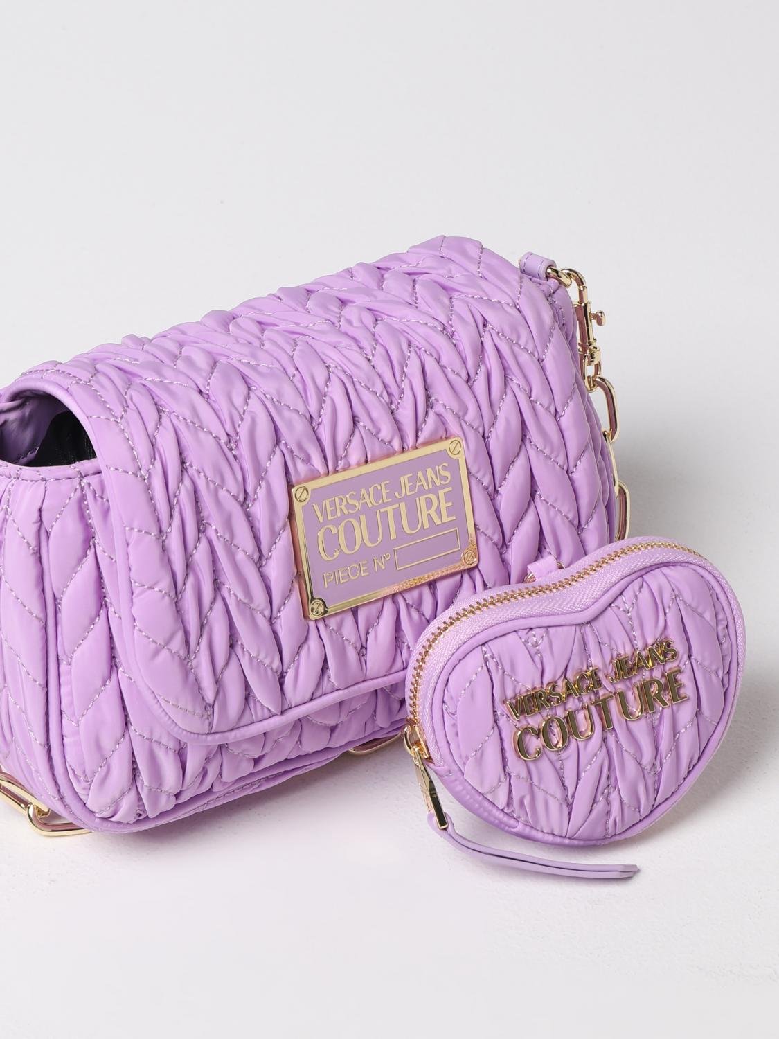 VERSACE JEANS COUTURE BORSA A SPALLA: Borsa Versace Jeans Couture in tessuto trapuntato, Viola - Img 3