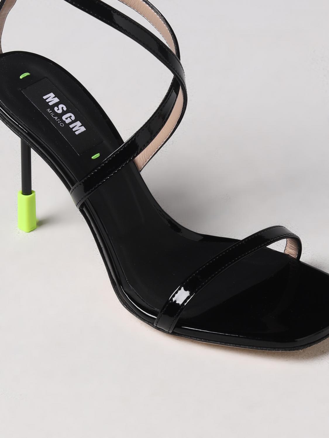 MSGM HEELED SANDAL: MSGM sandals in patent leather, Black - Img 4