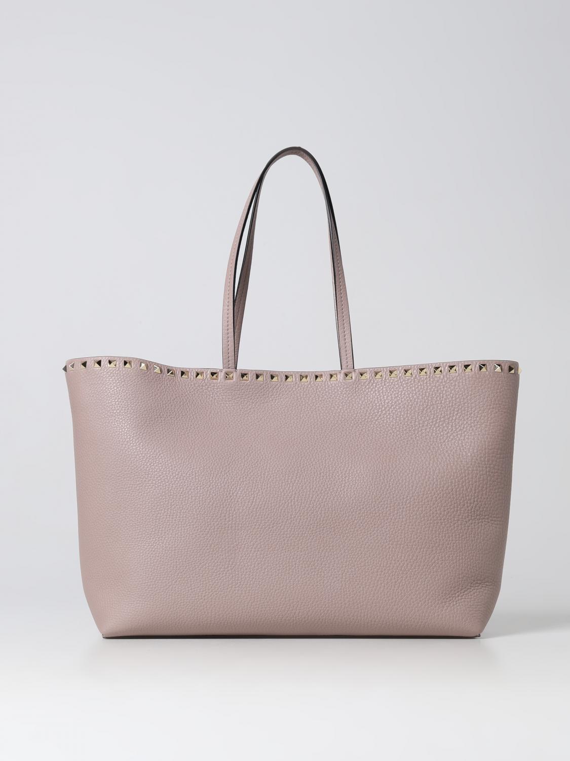 VALENTINO GARAVANI BORSA TOTE: Borsa Rockstud Valentino Garavani in pelle a grana, Cipria - Img 1