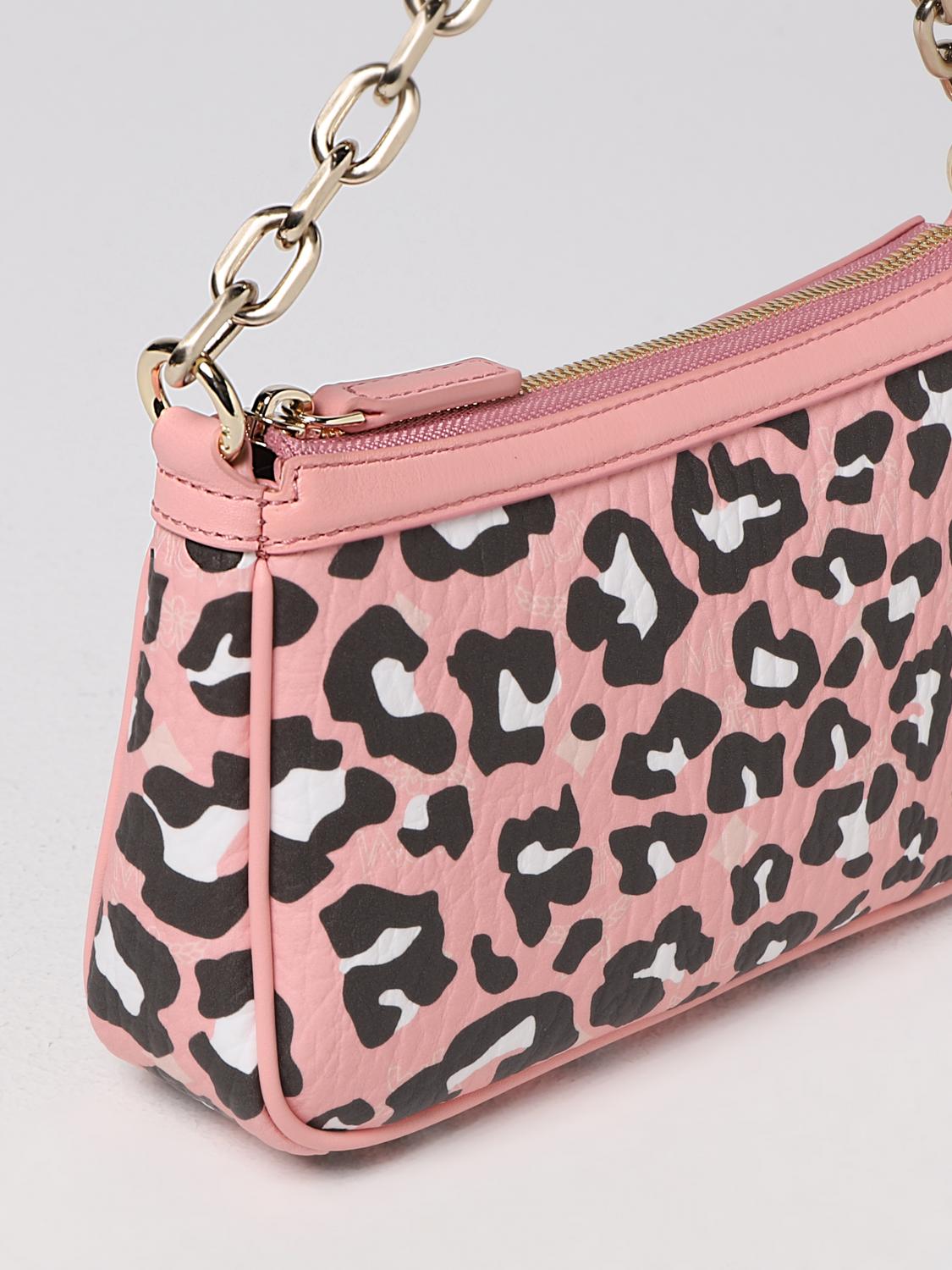 MCM BORSA MINI: Borsa Mcm in pelle sintetica stampa animalier, Rosa - Img 3