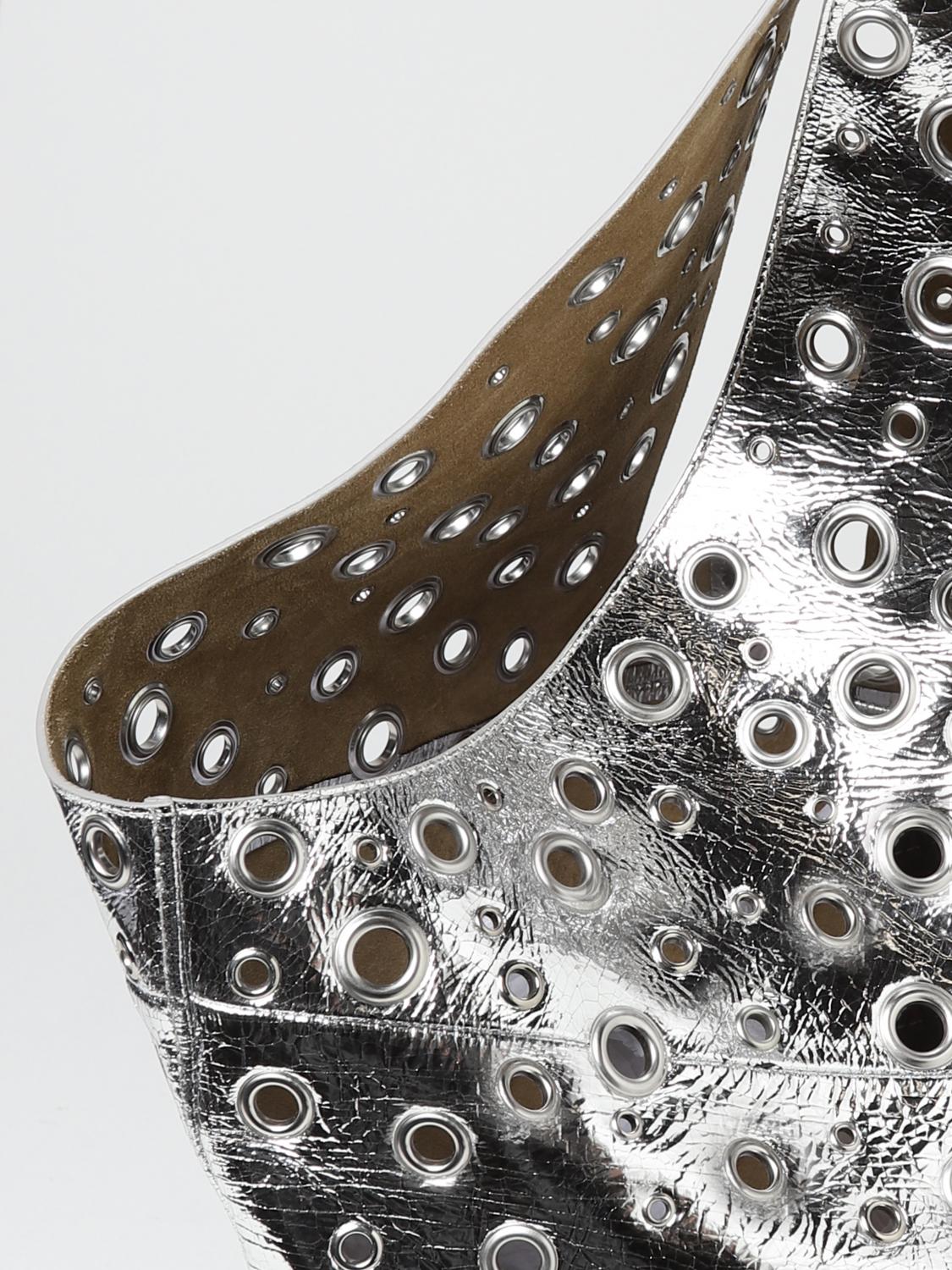 RABANNE BORSA TOTE: Borsa Grommet Paco Rabanne in pelle laminata, Argento - Img 3