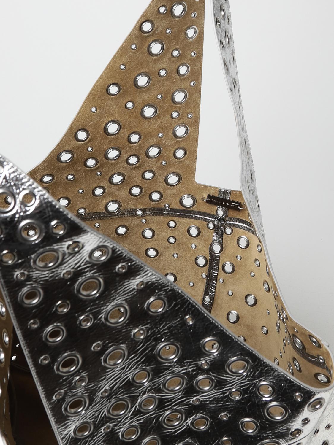 RABANNE BORSA TOTE: Borsa Grommet Paco Rabanne in pelle laminata, Argento - Img 4