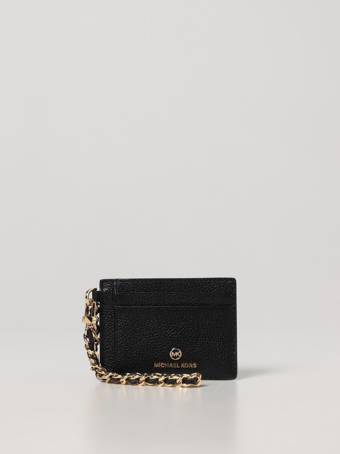 MICHAEL KORS WALLET: Michael Kors card holder in grained leather, Black - Img 1