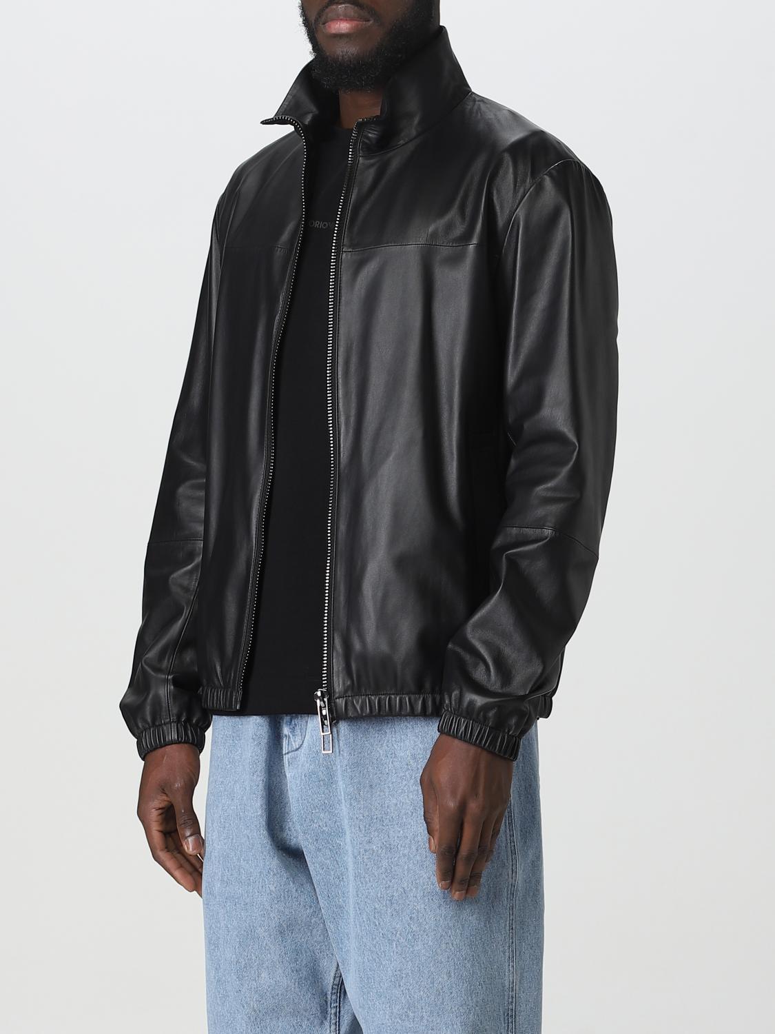 EMPORIO ARMANI: leather jacket - Black | Emporio Armani jacket