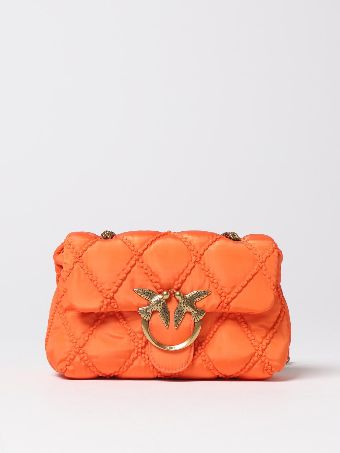 PINKO BORSA A TRACOLLA: Borsa Love Mini Puff Pinko in nylon trapuntato, Arancione - Img 1