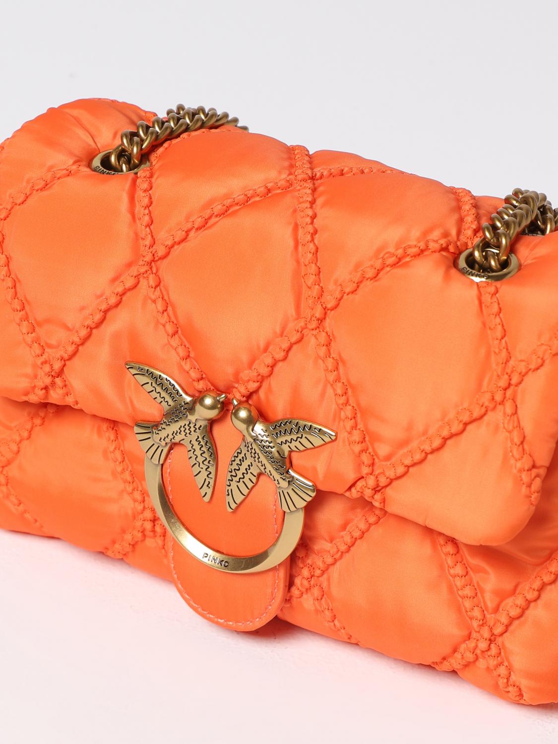 PINKO BORSA A TRACOLLA: Borsa Love Mini Puff Pinko in nylon trapuntato, Arancione - Img 3