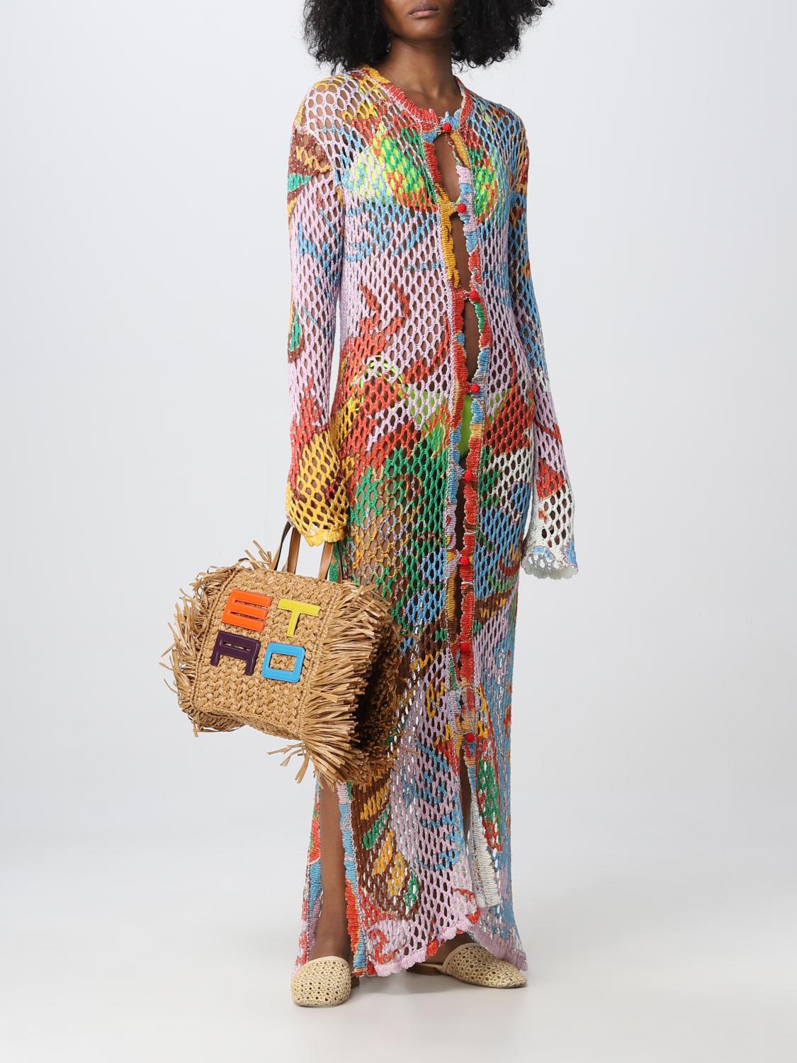 ETRO HANDBAG: Etro bag in woven raffia with fringes, Multicolor - Img 2
