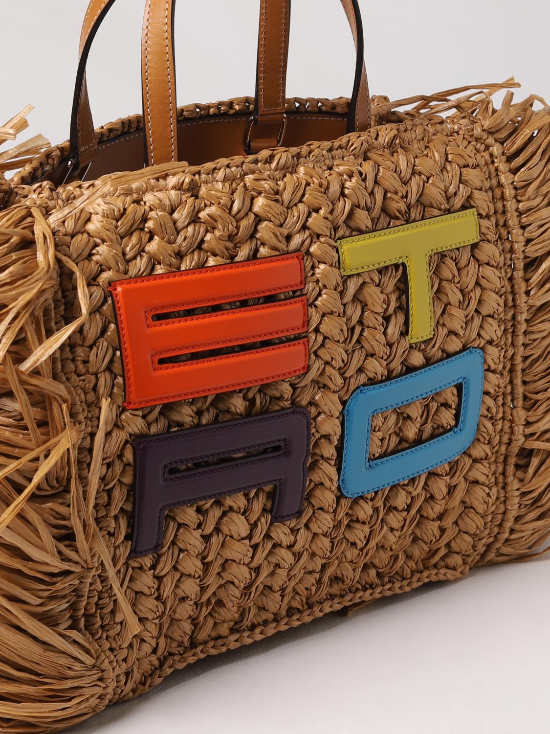 ETRO HANDBAG: Etro bag in woven raffia with fringes, Multicolor - Img 4
