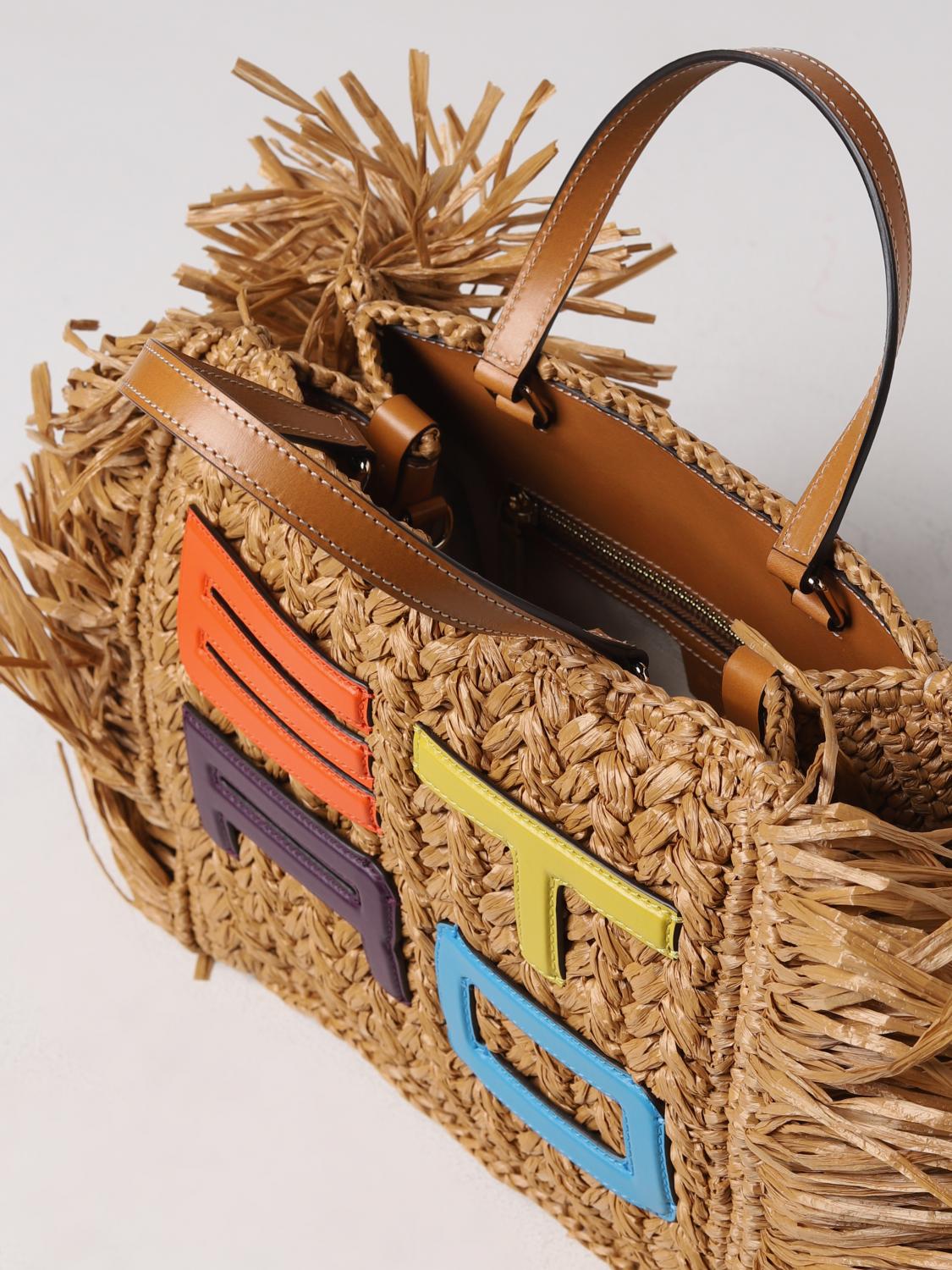 ETRO HANDBAG: Etro bag in woven raffia with fringes, Multicolor - Img 5