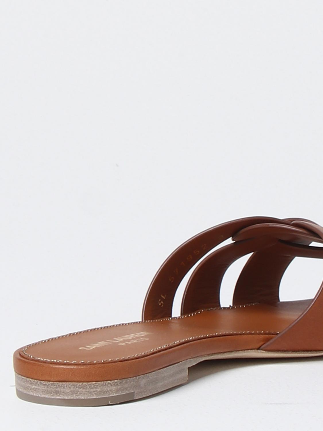 SAINT LAURENT: Tribute leather mules - Amber | Saint Laurent