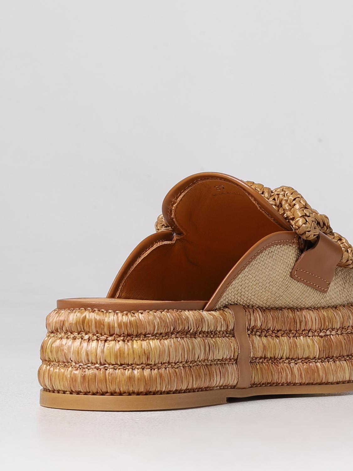 TOD'S SCARPE BASSE: Sabot Tod's in paglia e pelle con zeppa, Beige - Img 3