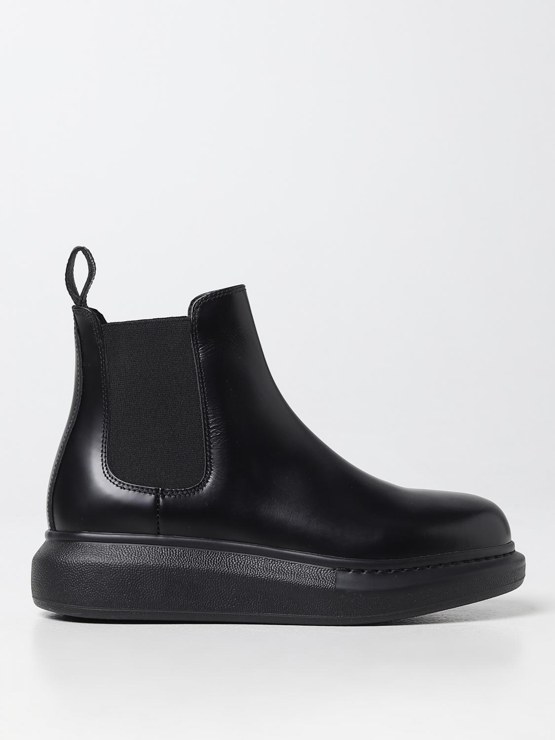 MCQUEEN FLAT ANKLE BOOT: McQueen leather ankle boots, Black - Img 1