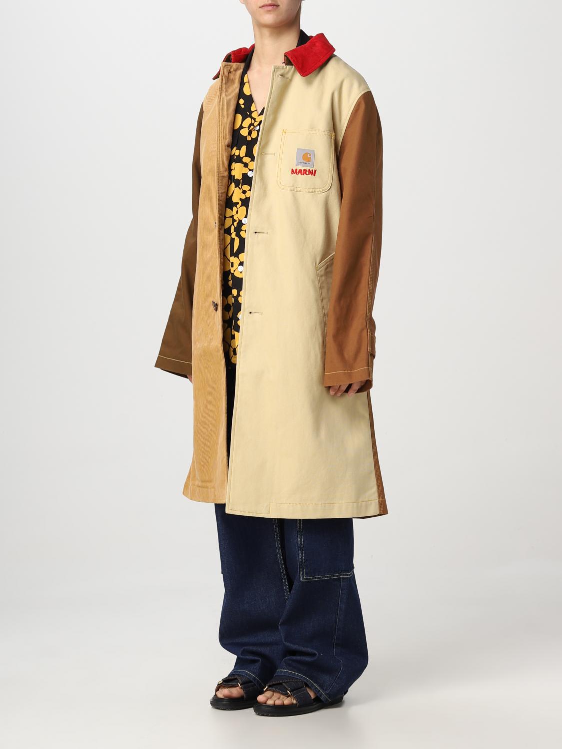 Marni Carhartt Wip x coat in cotton canvas and velvet - Tobacco