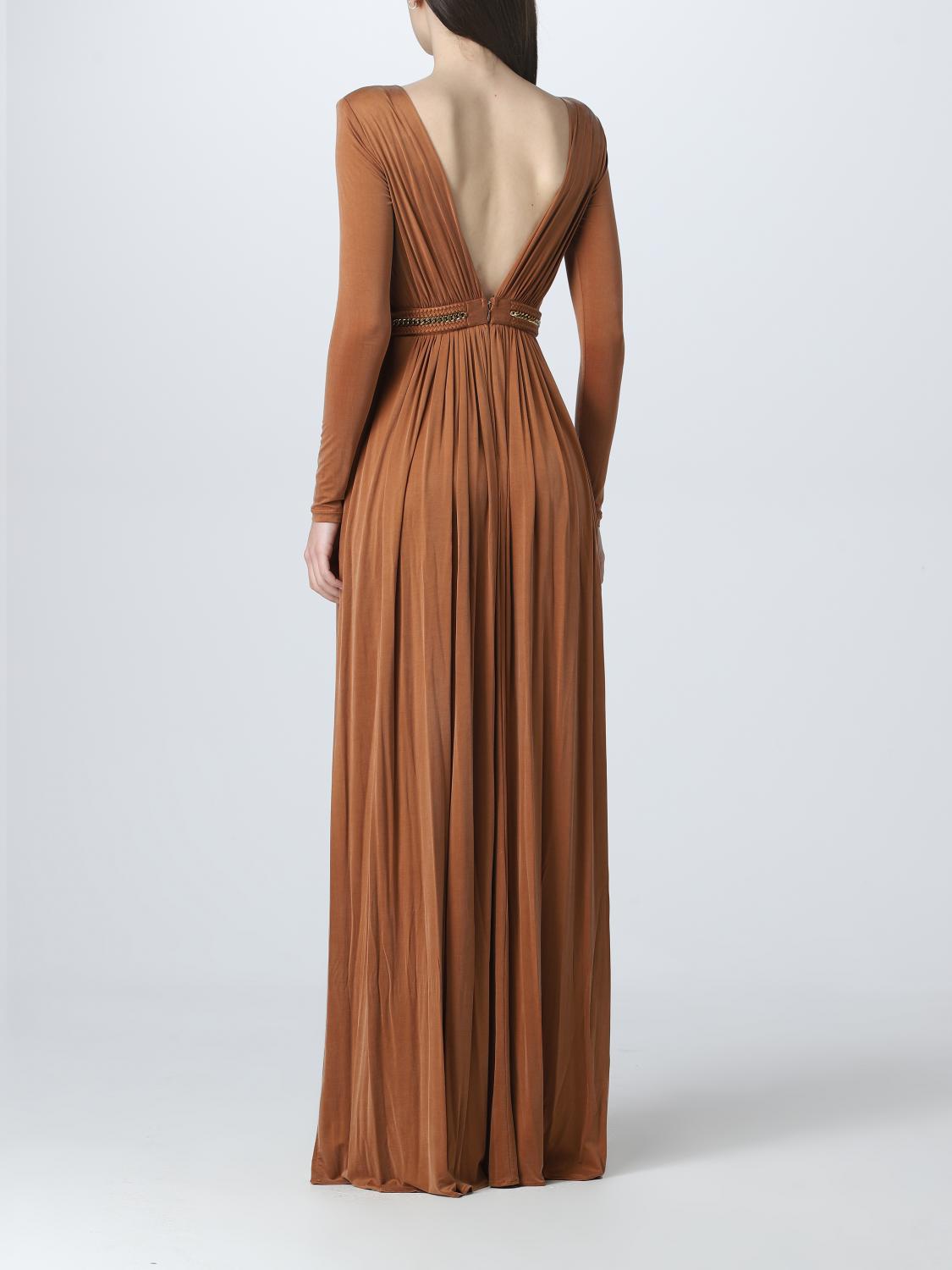 ELISABETTA FRANCHI ABITO: Abito Elisabetta Franchi in jersey cupro, Marrone - Img 2
