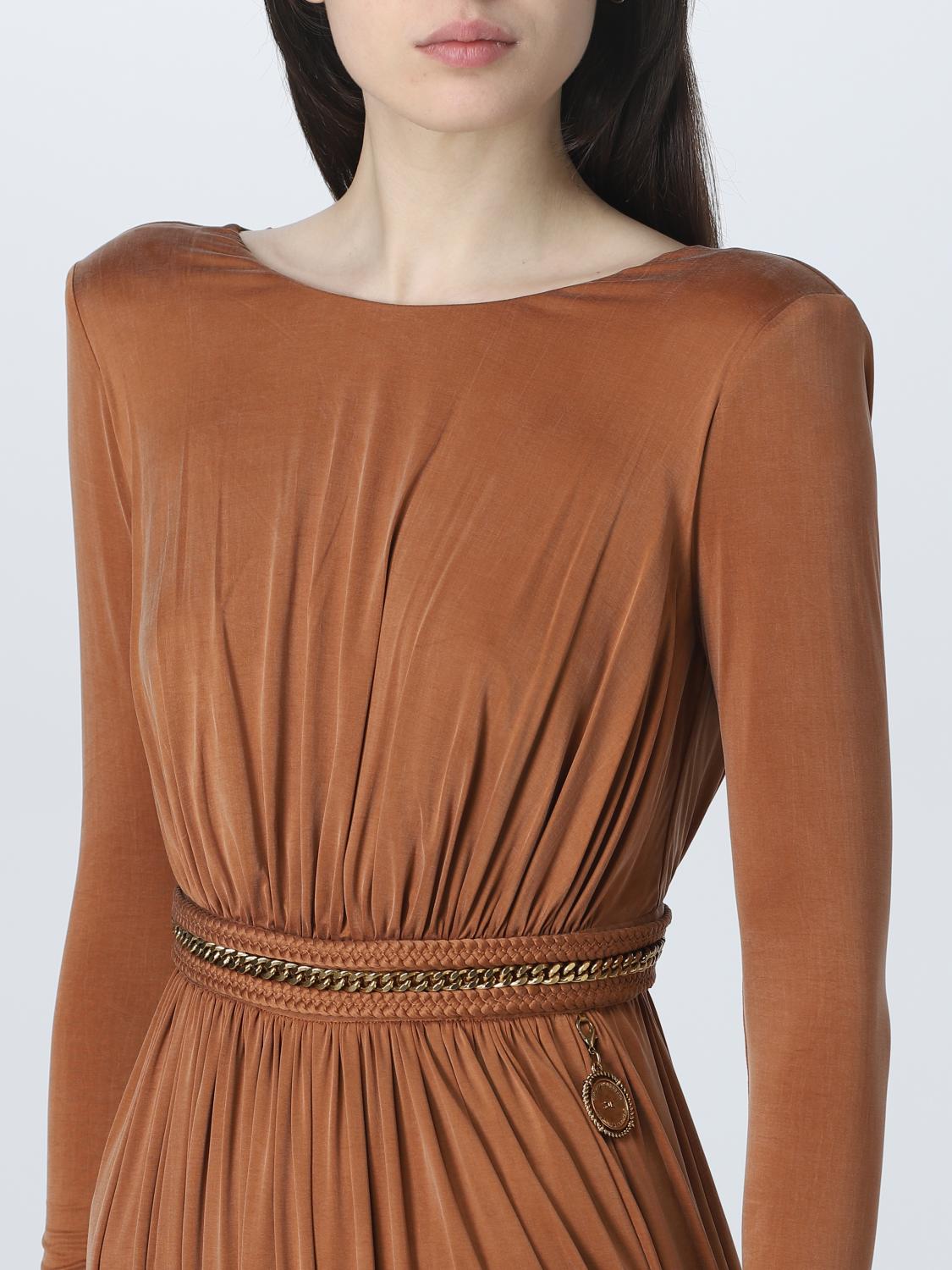 ELISABETTA FRANCHI ABITO: Abito Elisabetta Franchi in jersey cupro, Marrone - Img 3