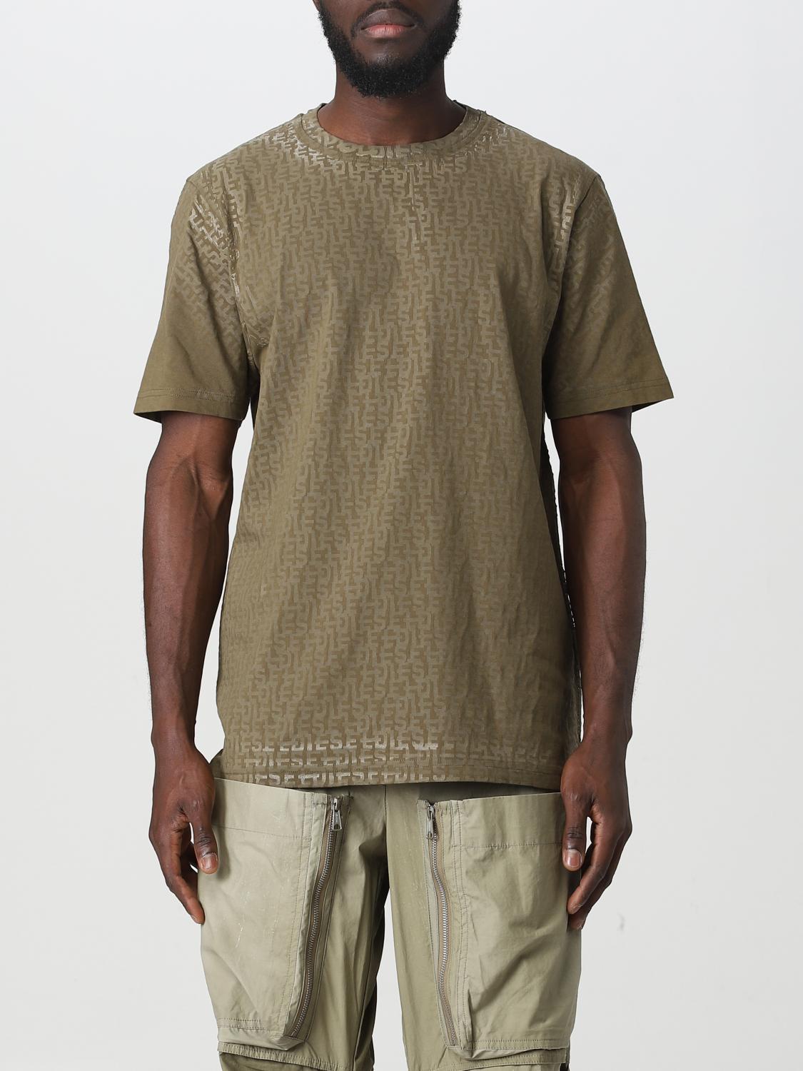 DIESEL T-SHIRT: Diesel t-shirt with all-over logo, Brown - Img 1