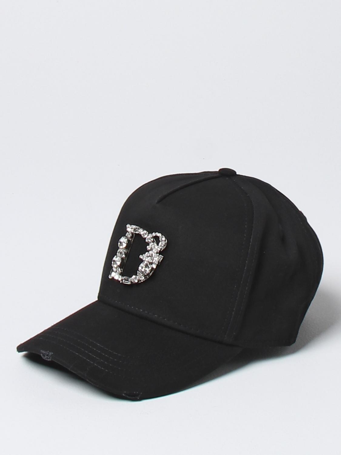 DSQUARED2 CAPPELLO: Cappello Dsquared2 in cotone con logo in strass, Nero - Img 1