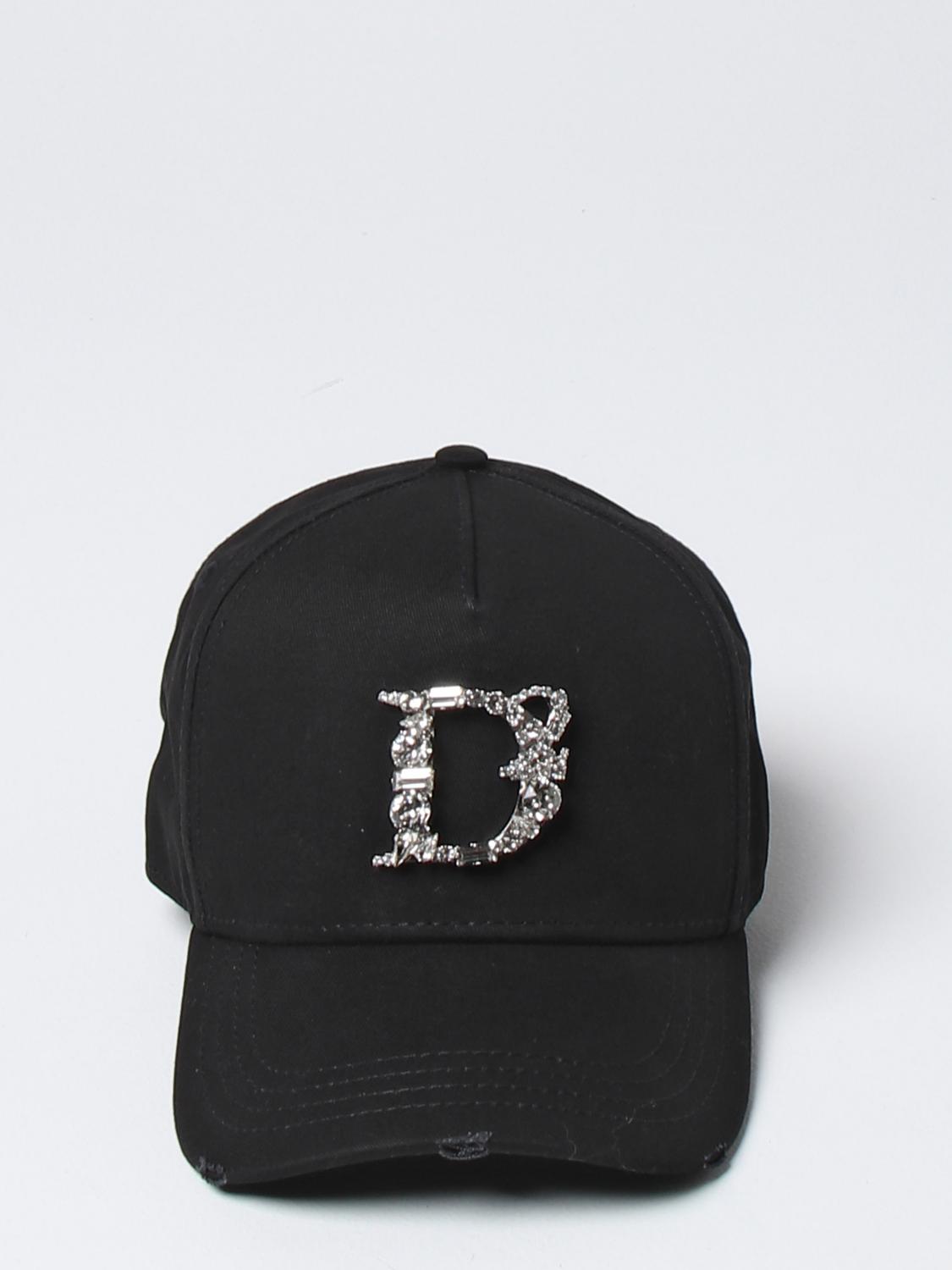 DSQUARED2 CAPPELLO: Cappello Dsquared2 in cotone con logo in strass, Nero - Img 2