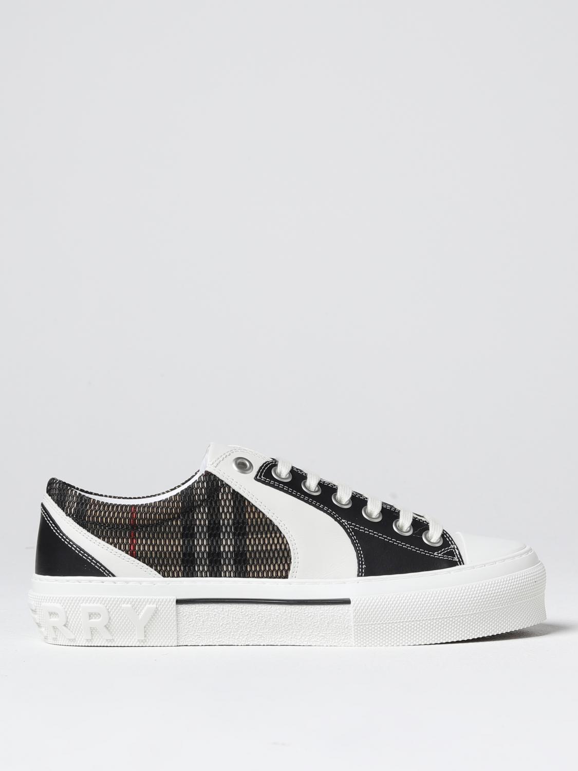 BURBERRY SNEAKERS: Burberry sneakers in leather and fabric with Vintage Check print, Black - Img 1