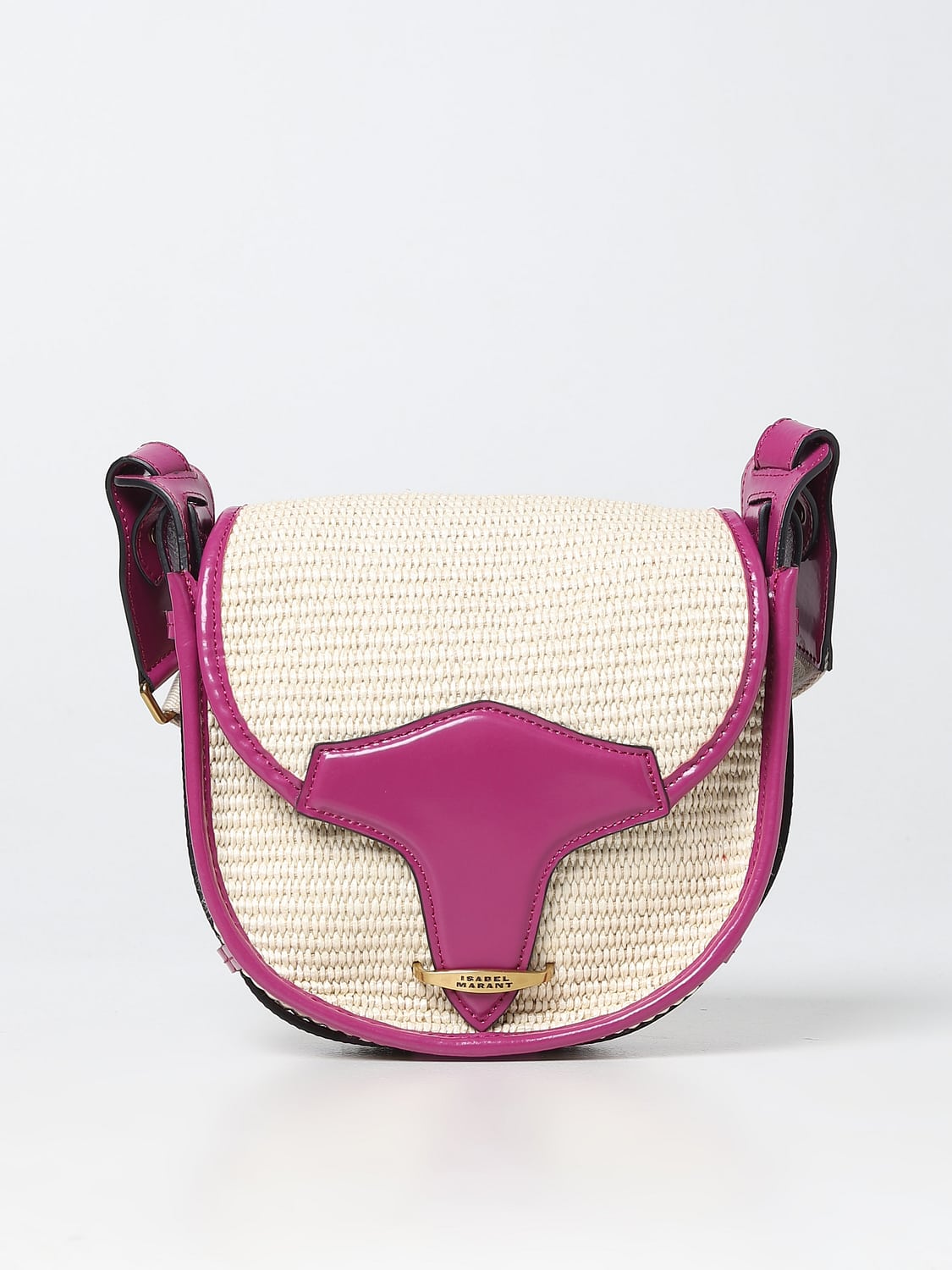ISABEL MARANT BORSA A SPALLA: Borsa Botsy Isabel Marant in rafia e pelle, Beige - Img 1