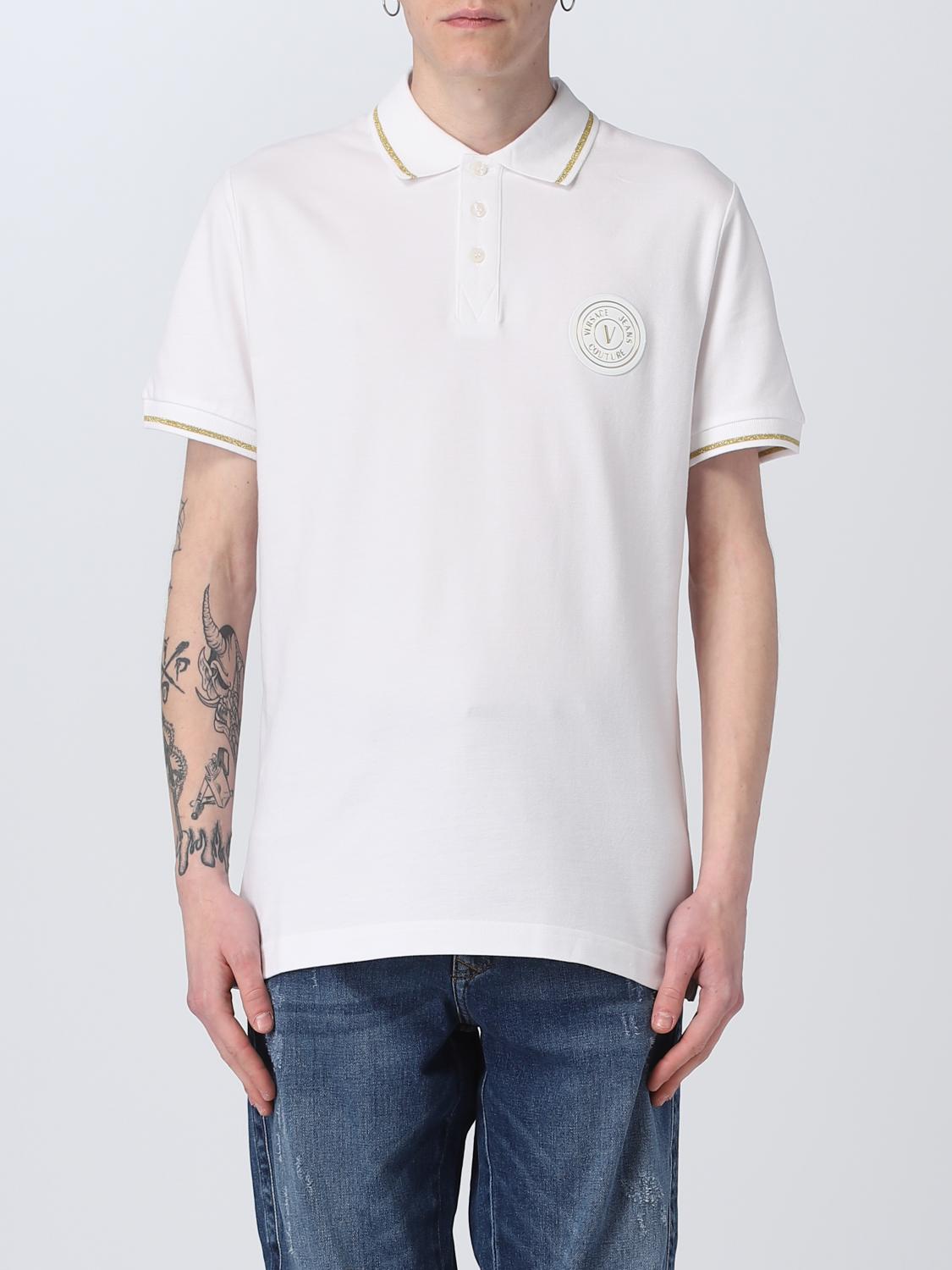 VERSACE JEANS COUTURE POLO SHIRT: Versace Jeans Couture polo shirt in cotton, White - Img 1