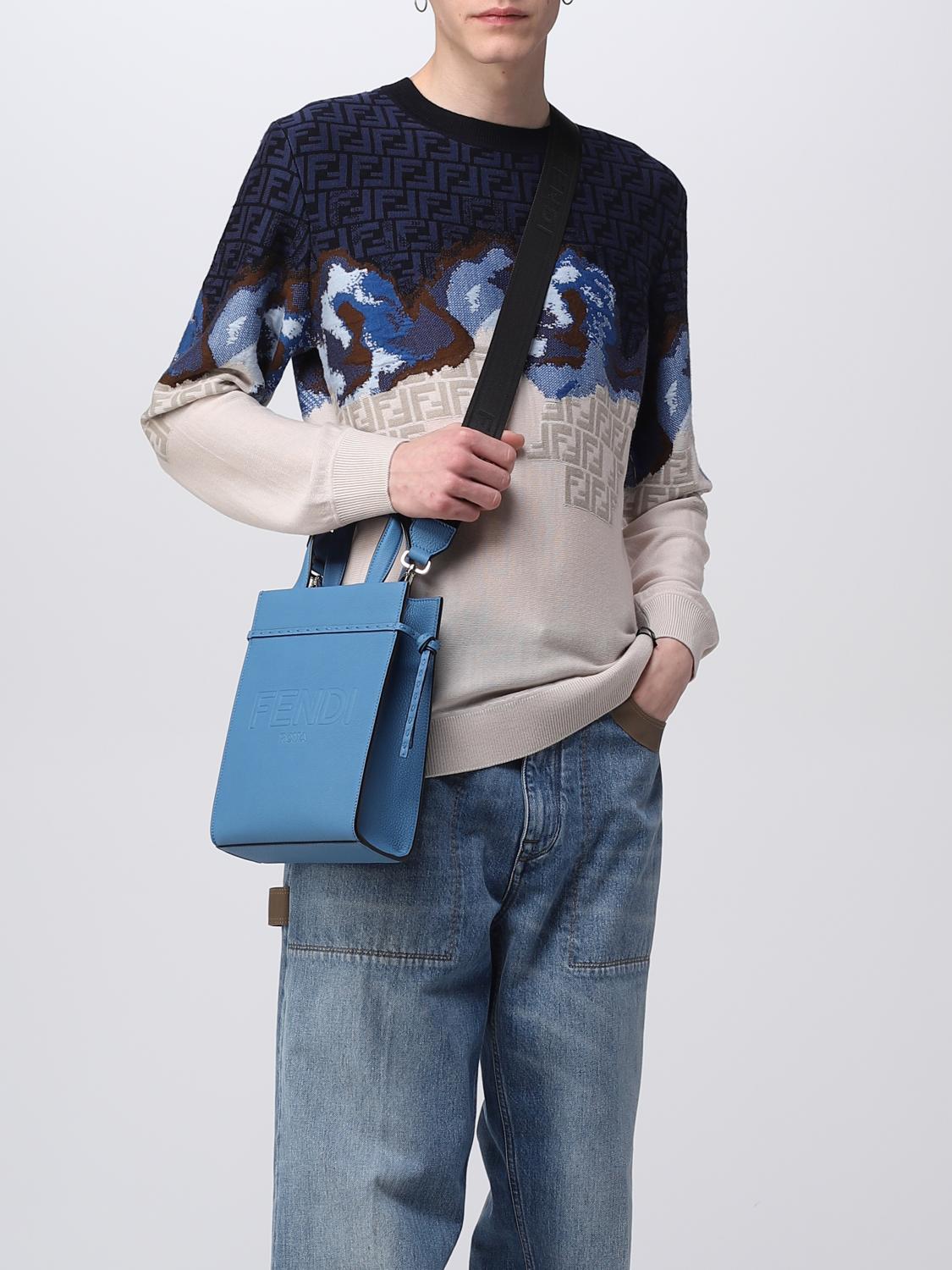 FENDI BORSA A TRACOLLA: Borsa Go To Shopper Mini Fendi in pelle a grana, Blue - Img 2