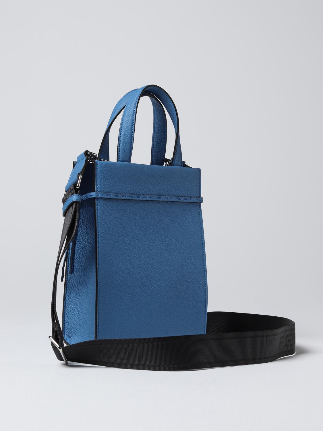 FENDI BORSA A TRACOLLA: Borsa Go To Shopper Mini Fendi in pelle a grana, Blue - Img 3