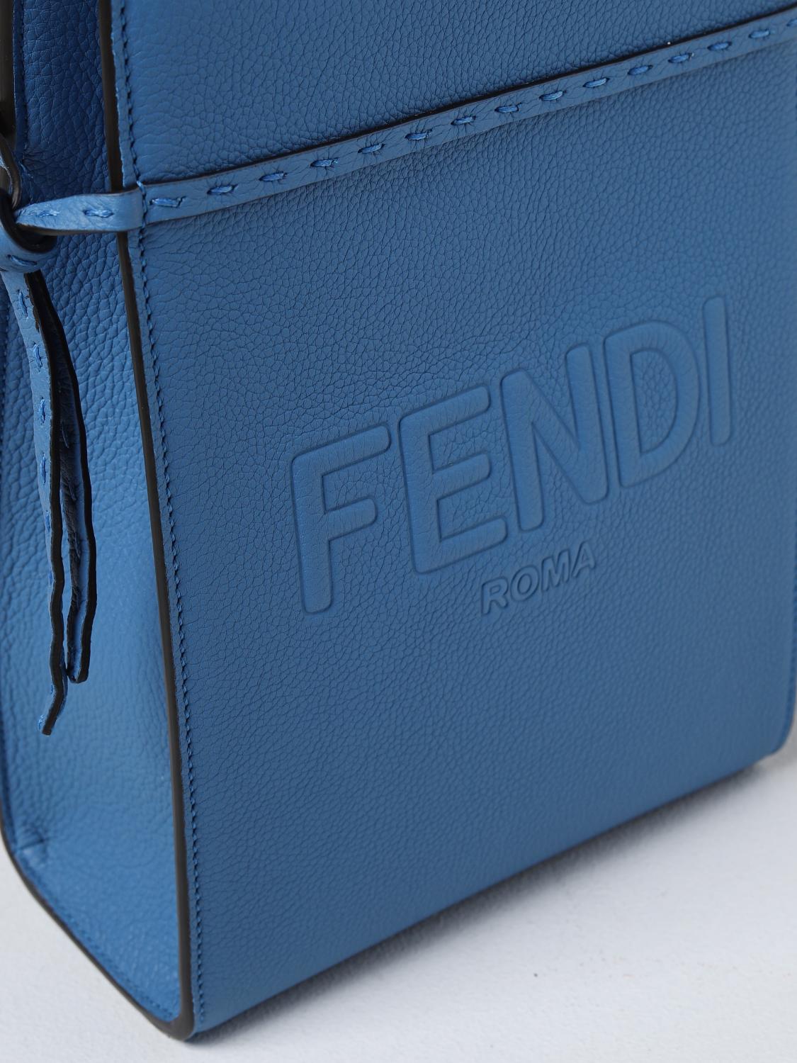 FENDI BORSA A TRACOLLA: Borsa Go To Shopper Mini Fendi in pelle a grana, Blue - Img 4