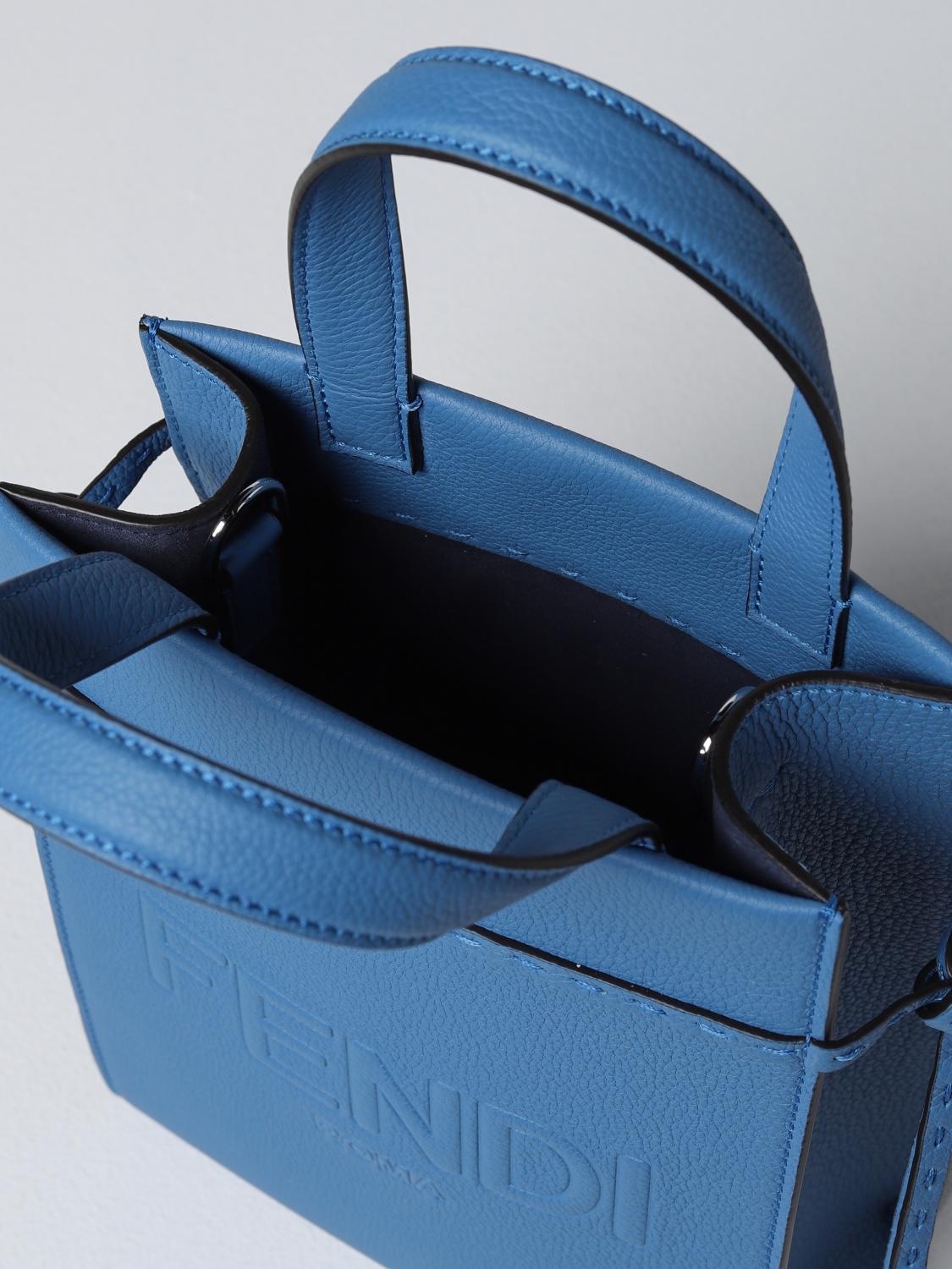 FENDI BORSA A TRACOLLA: Borsa Go To Shopper Mini Fendi in pelle a grana, Blue - Img 5