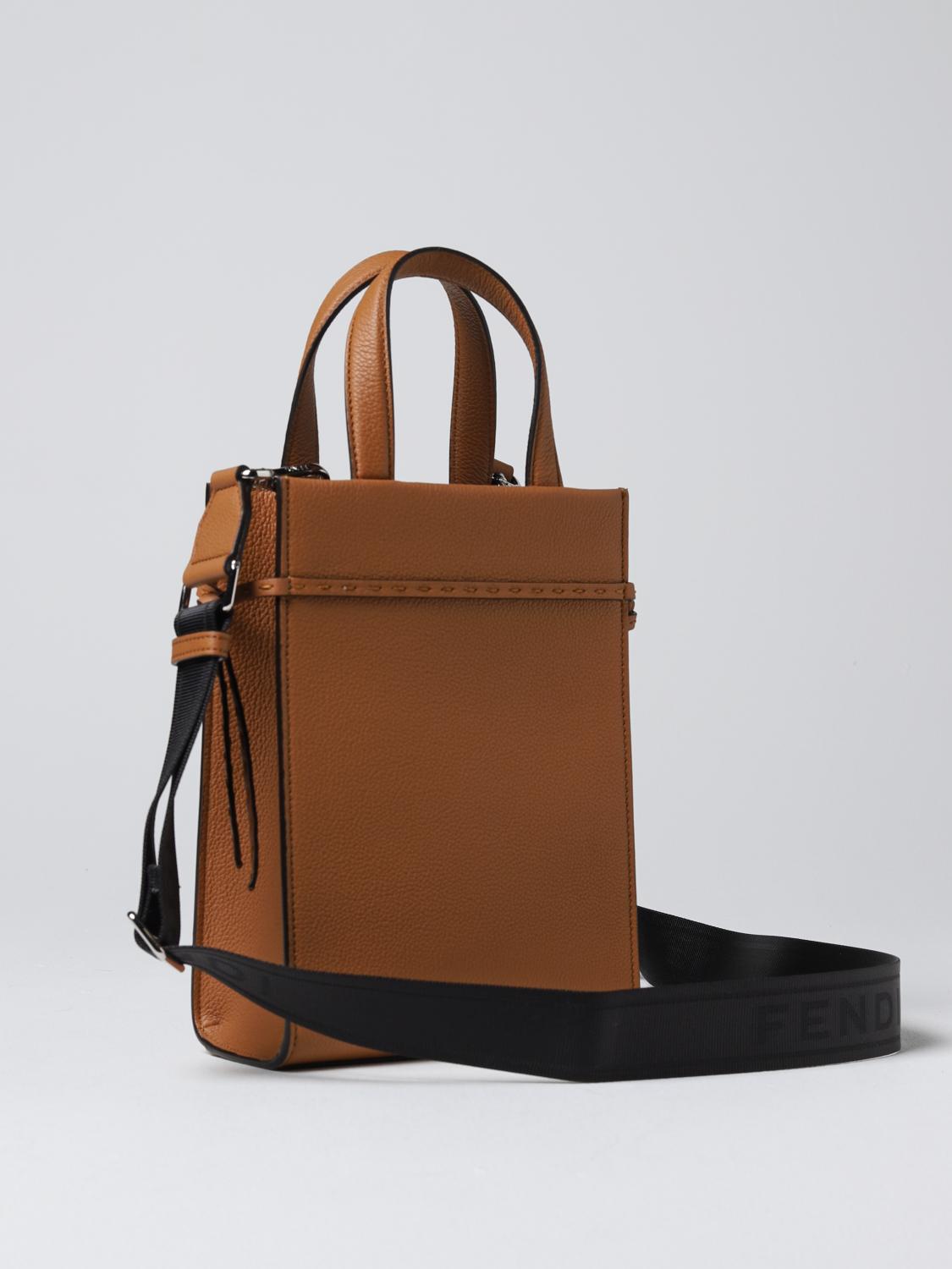 FENDI BORSA A TRACOLLA: Borsa Go To Shopper Mini Fendi in pelle a grana, Marrone - Img 2