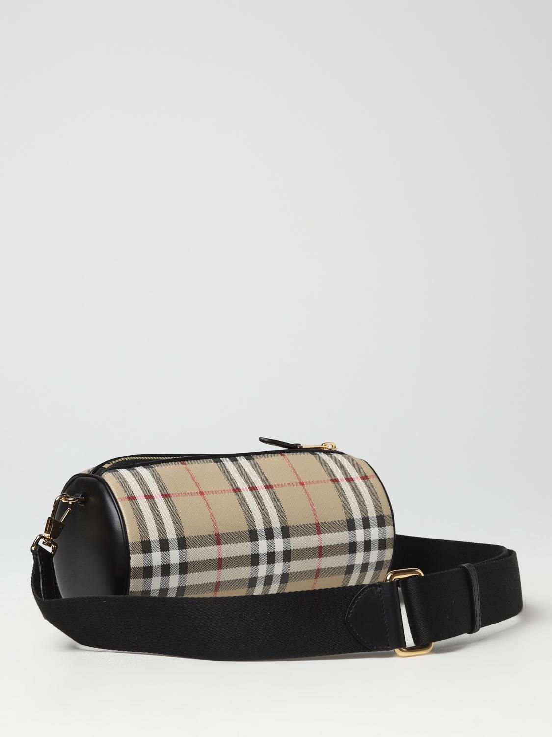 BURBERRY BORSA A TRACOLLA: Borsa New Barrel Vintage Check Burberry in cotone spalmato, Nero - Img 2