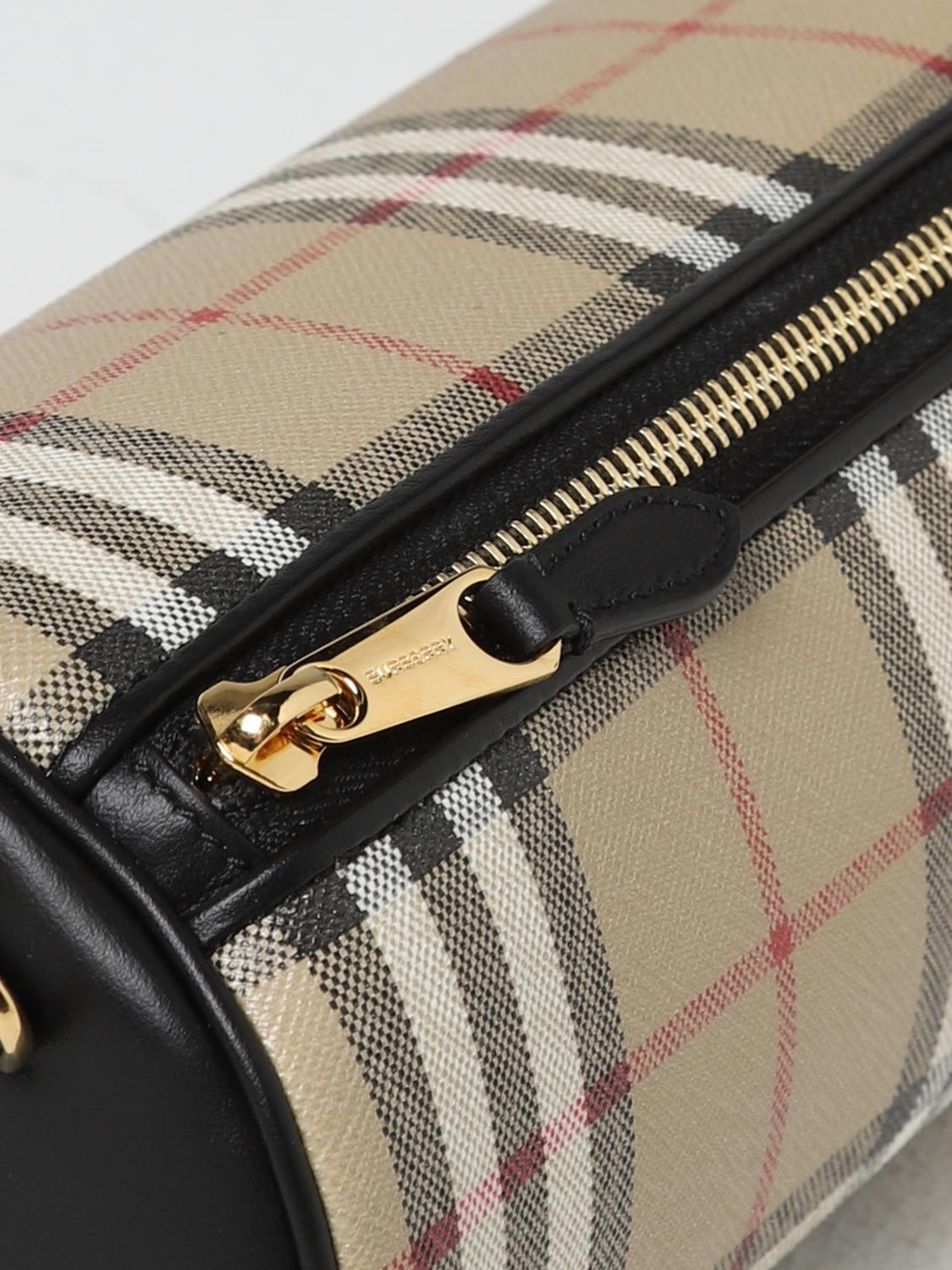 BURBERRY BORSA A TRACOLLA: Borsa New Barrel Vintage Check Burberry in cotone spalmato, Nero - Img 3